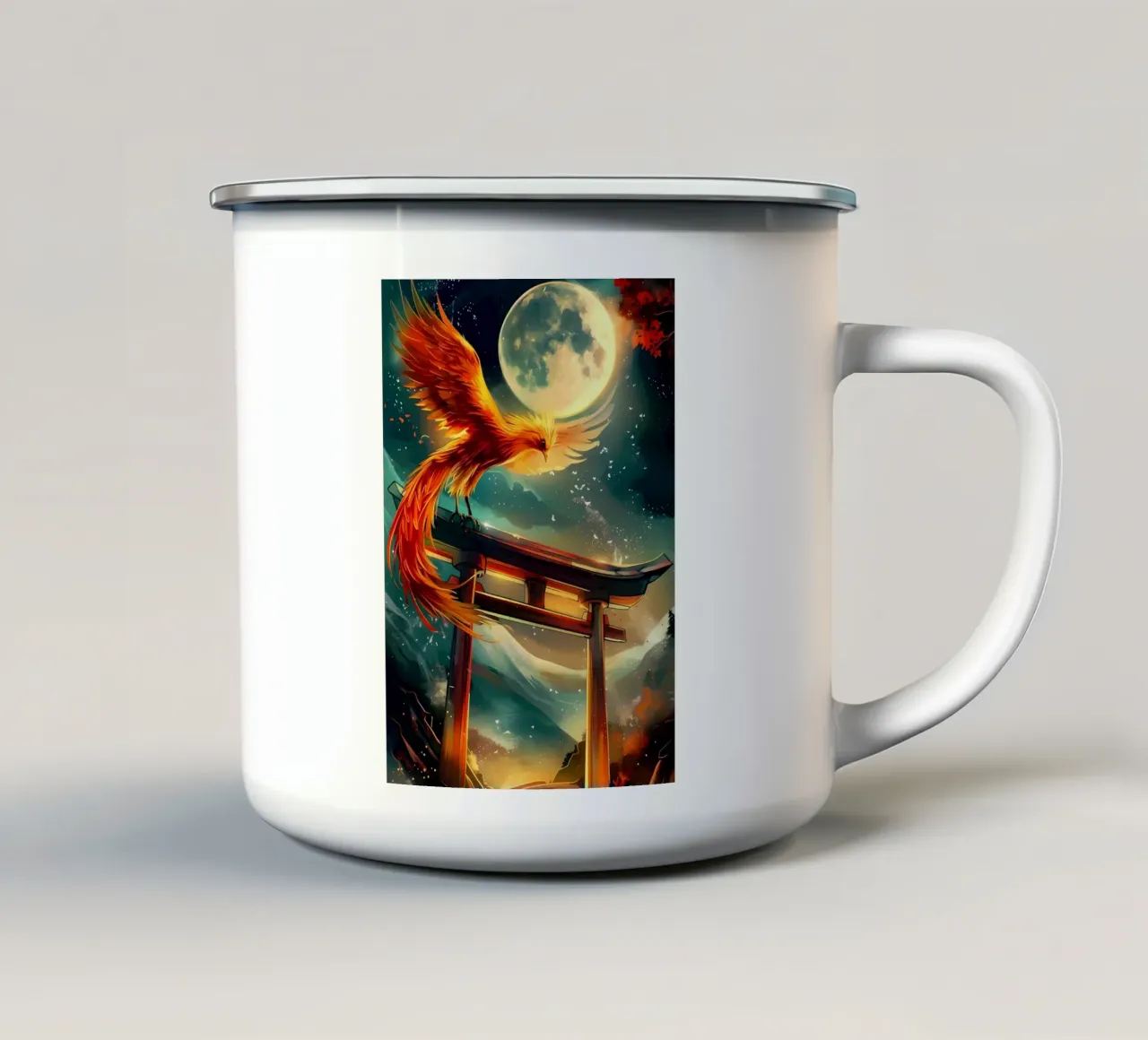 Phoenix Rising Torii tazza in smalto da Ginnery
