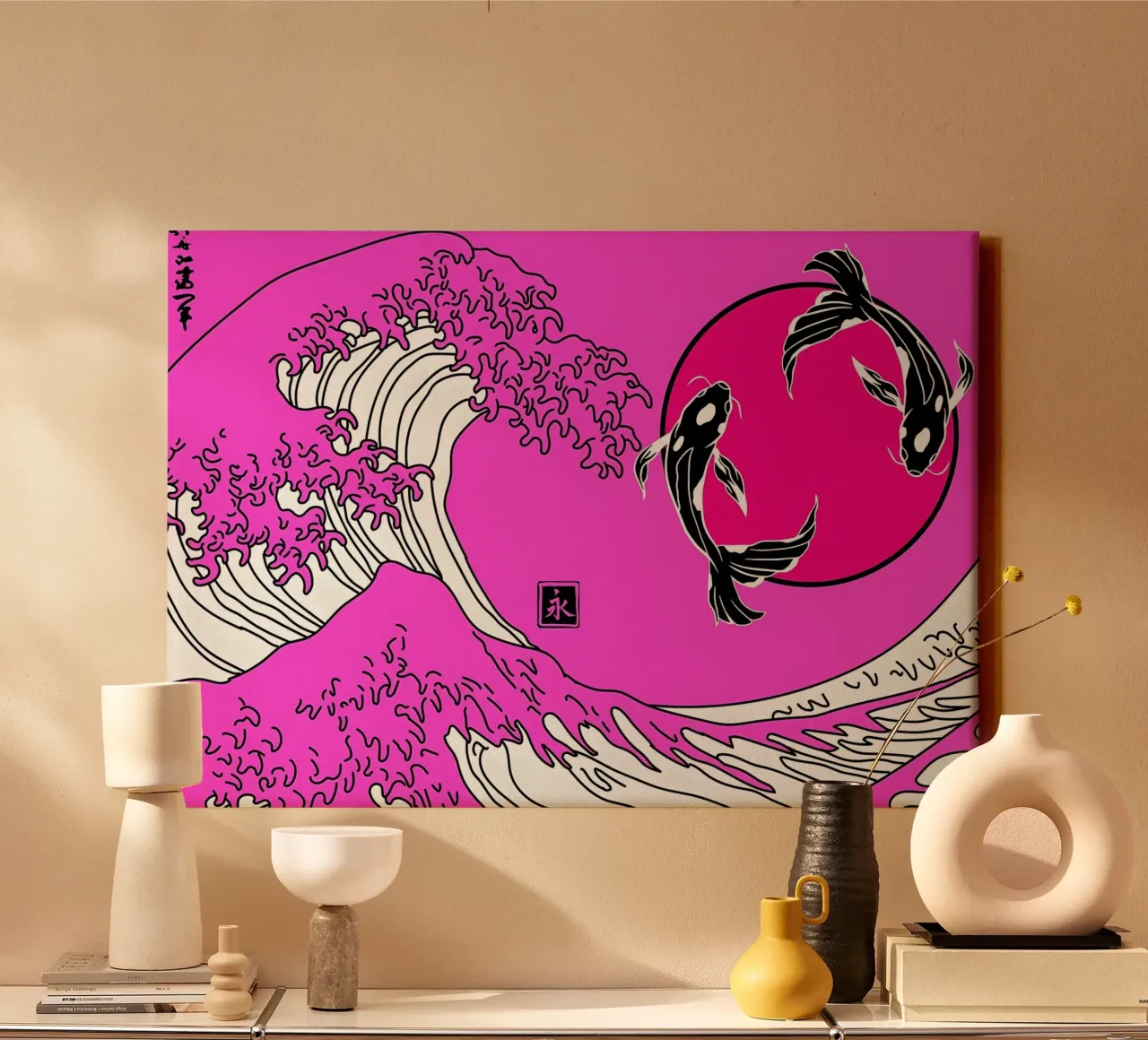Pesce Koi giapponese Yin Yang tela con Cornice a cassetta da Mikesell