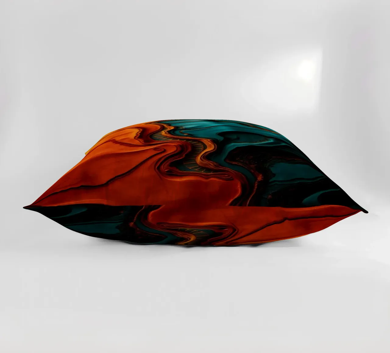 Dynamic abstract design with vibrant orange and turquoise decorative cushion by DesignDoodle