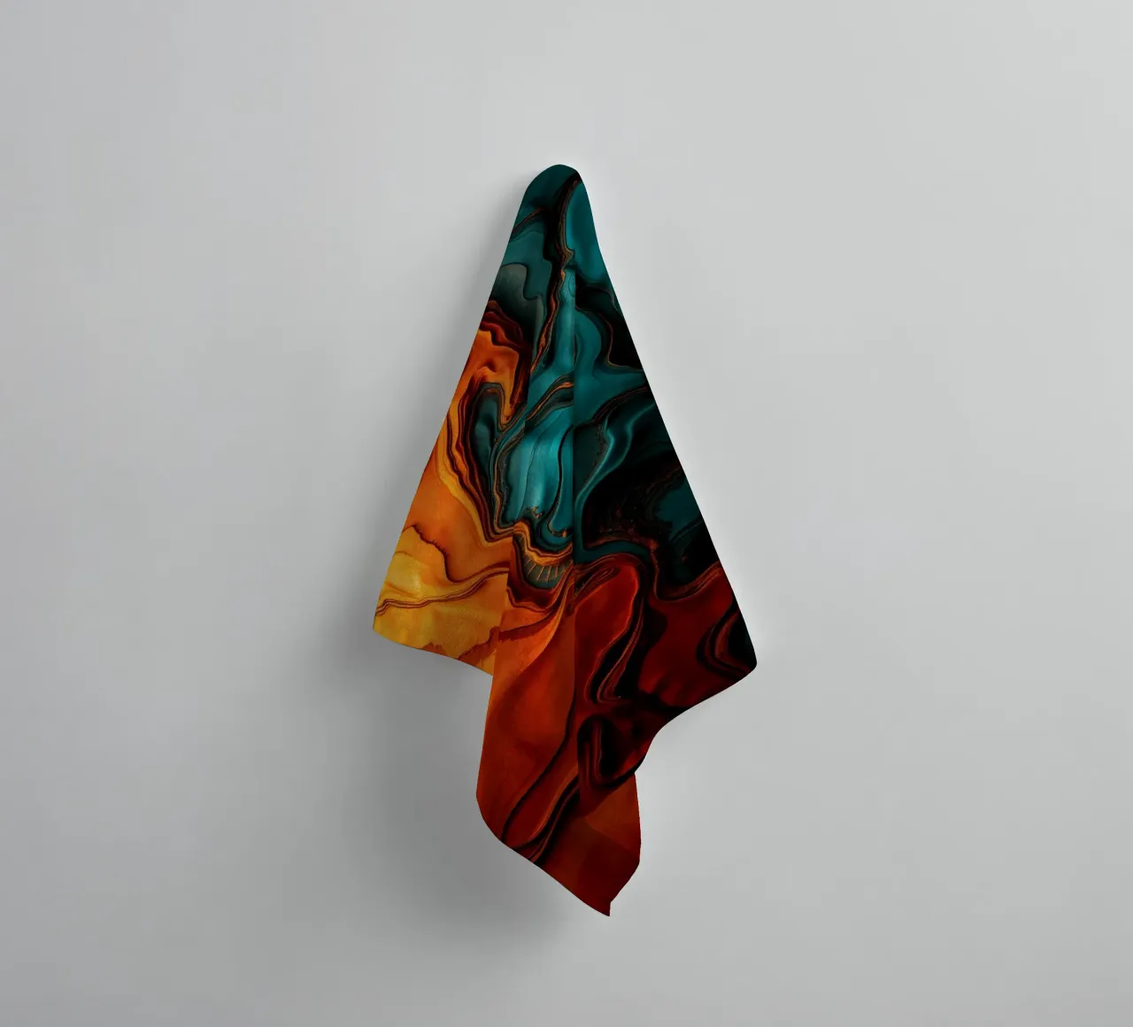 Dynamic abstract design with vibrant orange and turquoise towel by DesignDoodle