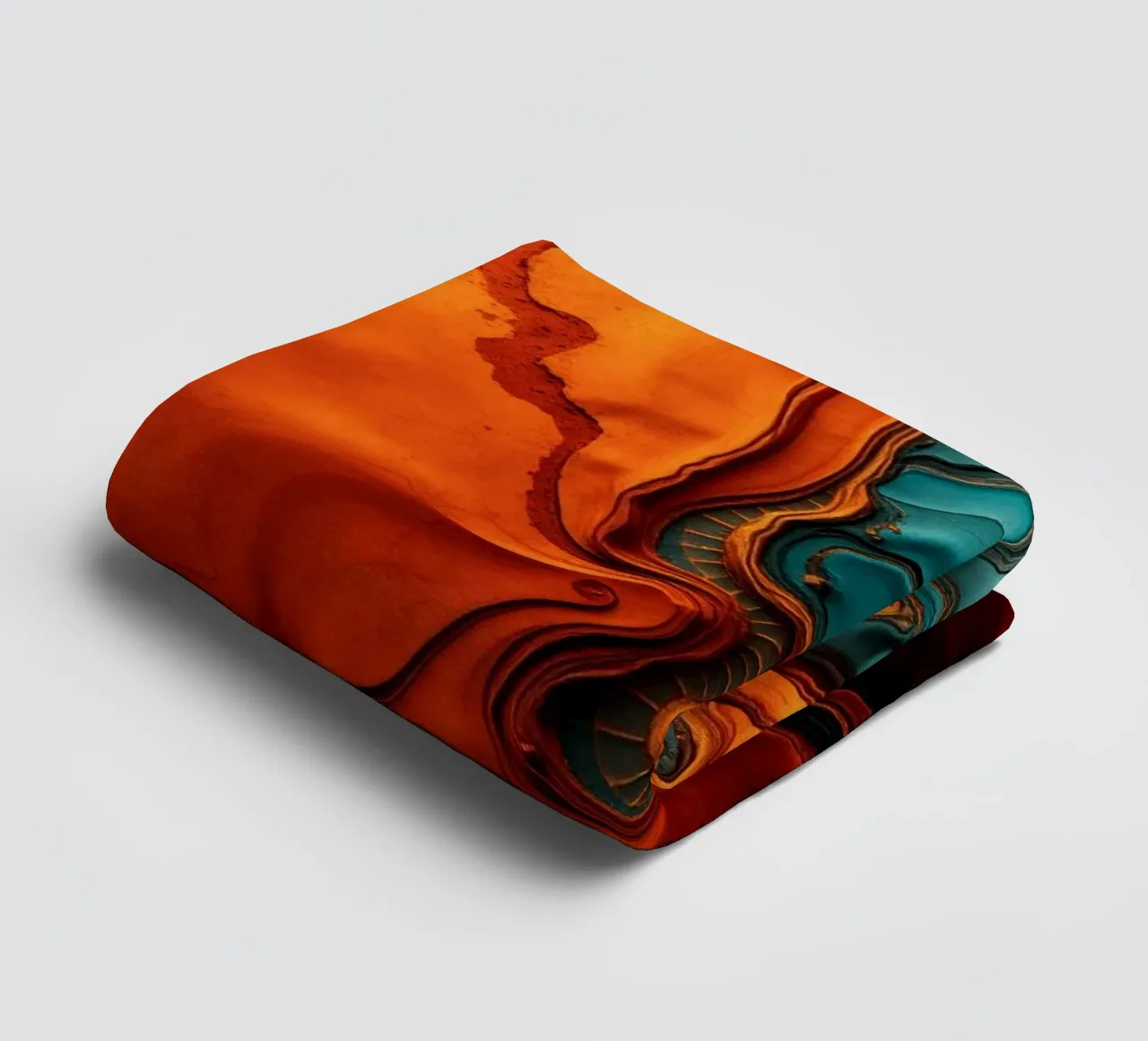 Dynamic abstract design with vibrant orange and turquoise towel by DesignDoodle