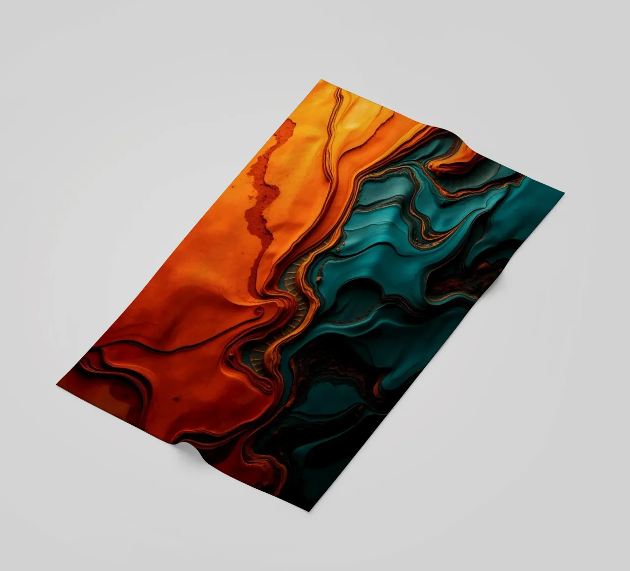 Dynamic abstract design with vibrant orange and turquoise beach towel by DesignDoodle