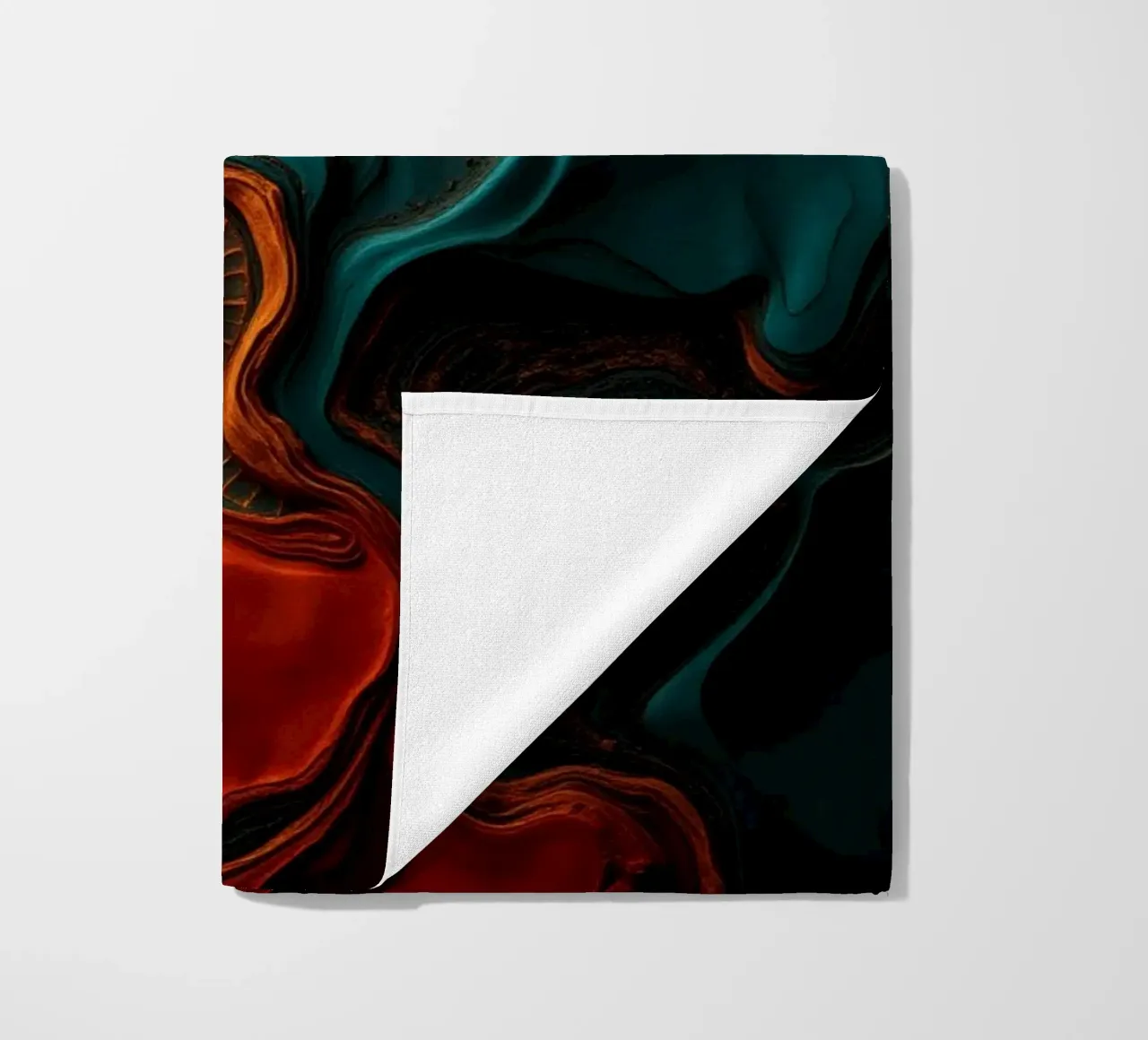 Dynamic abstract design with vibrant orange and turquoise beach towel by DesignDoodle