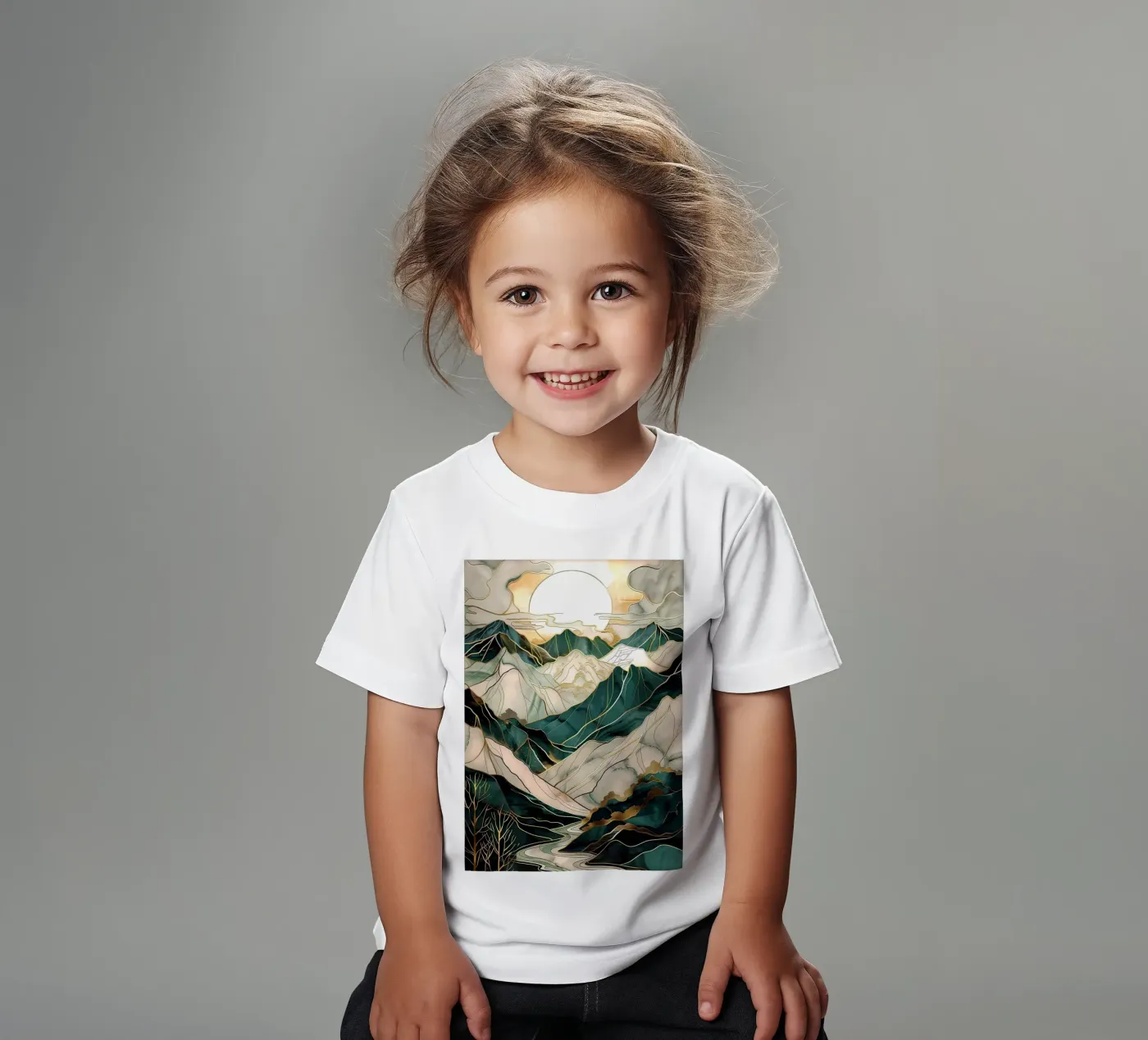 Abstracte bergkunst kinder t-shirt van Ginnery
