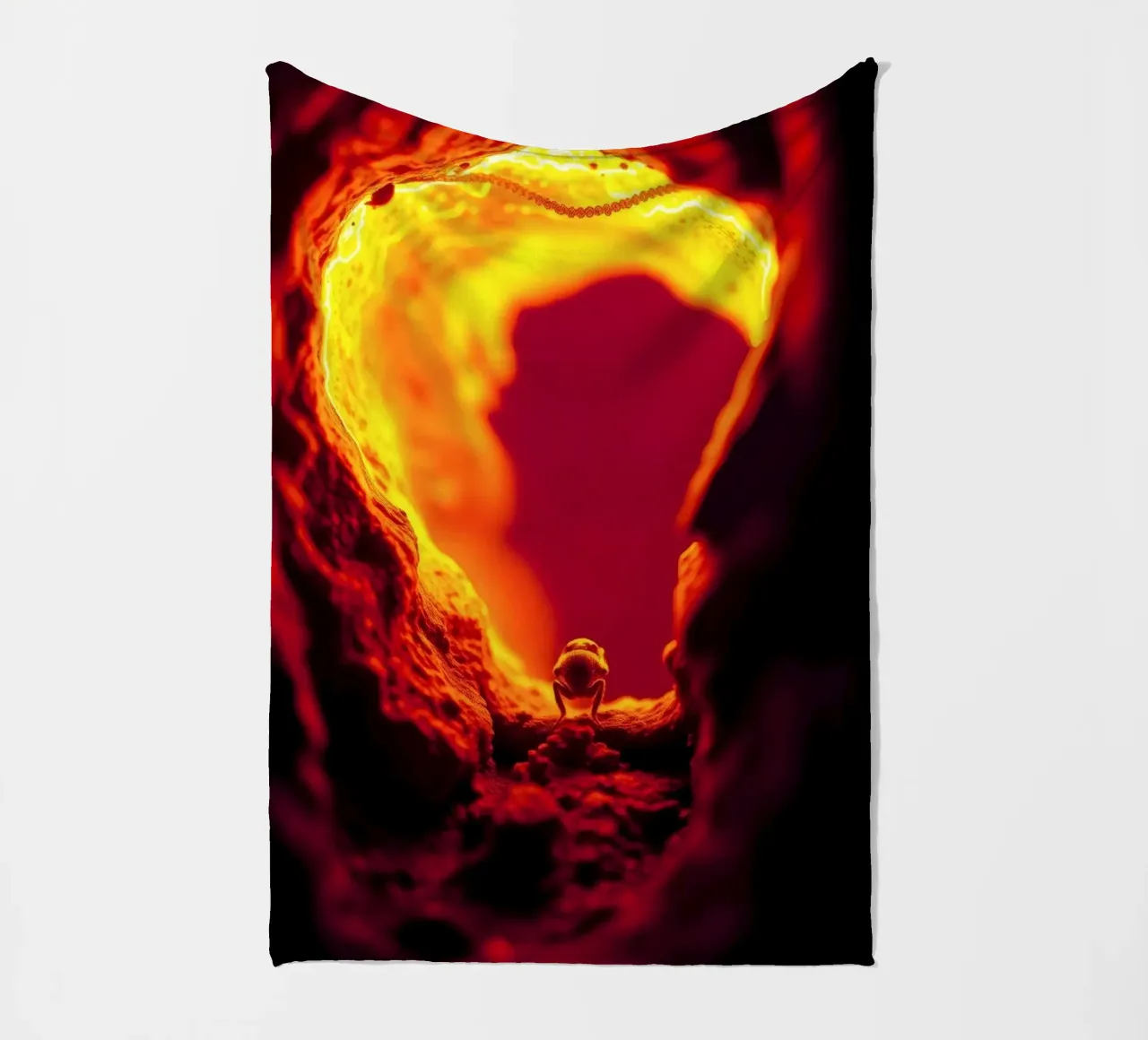 Vibrant abstract glowing red hues and intricate textures fleece blanket by DesignDoodle