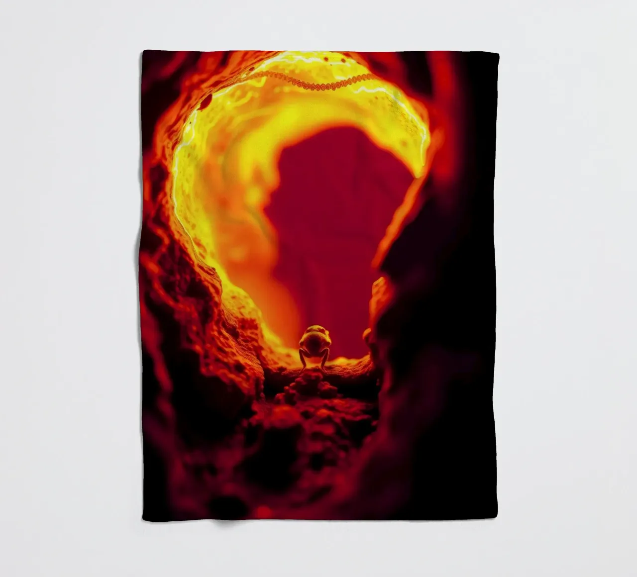 Vibrant abstract glowing red hues and intricate textures fleece blanket by DesignDoodle