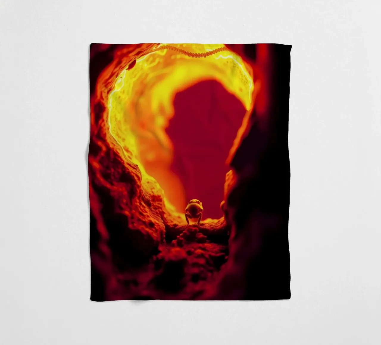 Vibrant abstract glowing red hues and intricate textures fleece blanket by DesignDoodle
