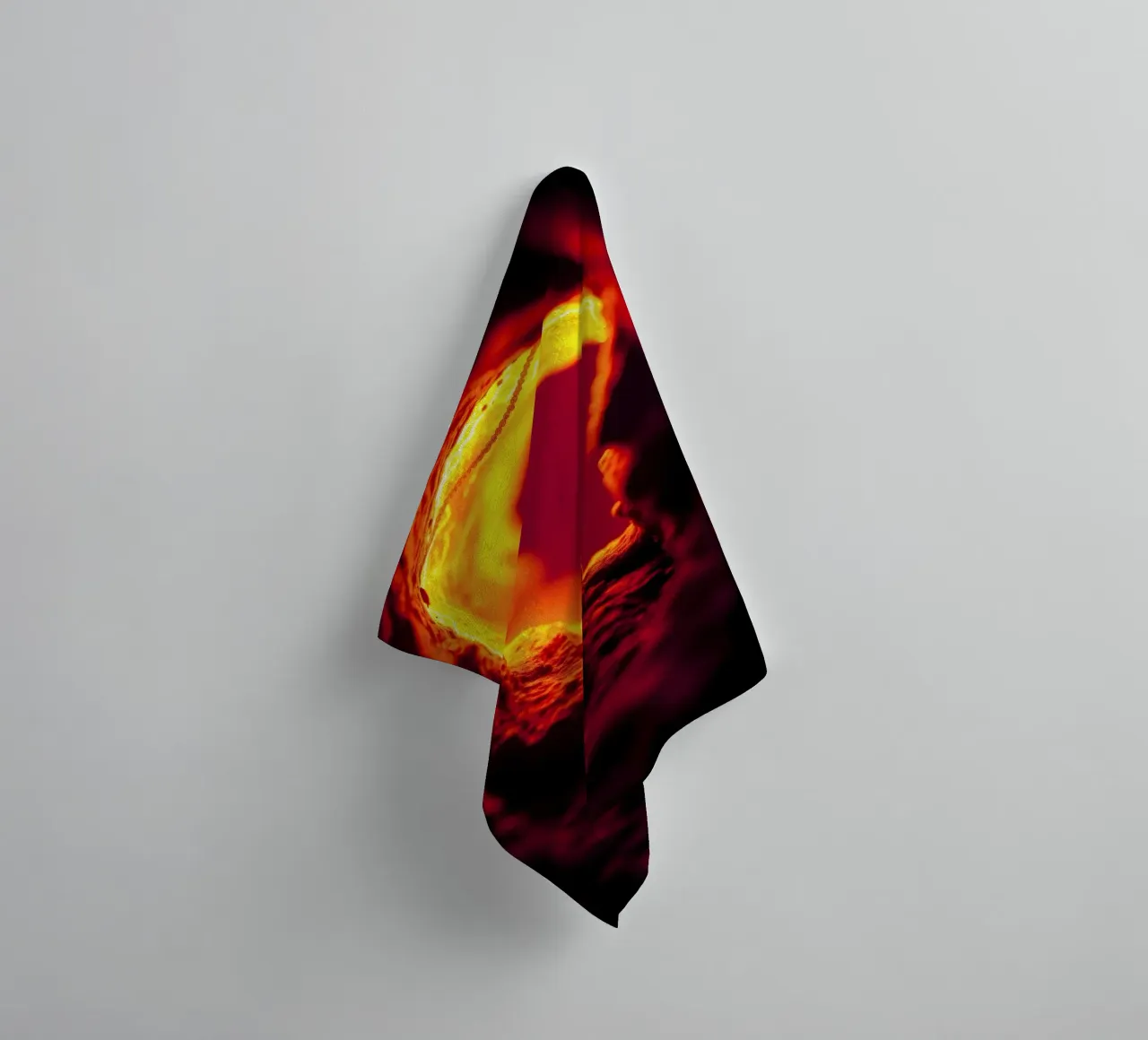 Vibrant abstract glowing red hues and intricate textures towel by DesignDoodle