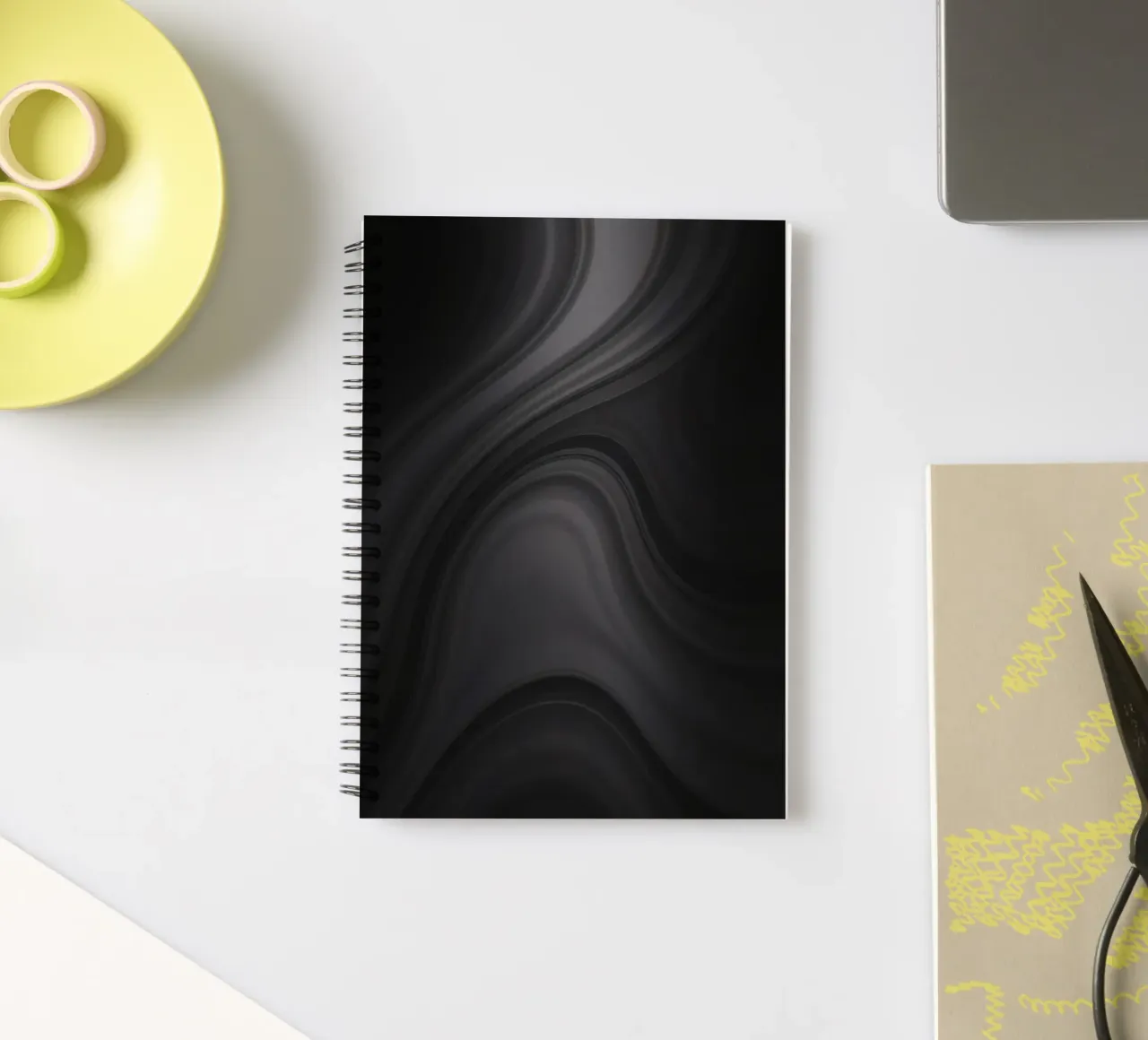 Elegant abstract black and gray swirls spiral notebook by DesignDoodle