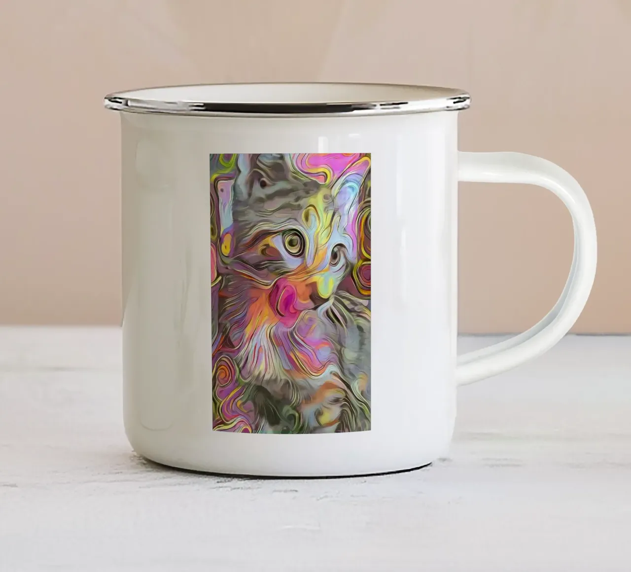 Abstracte kat Schattig emaille mok van Mikesell