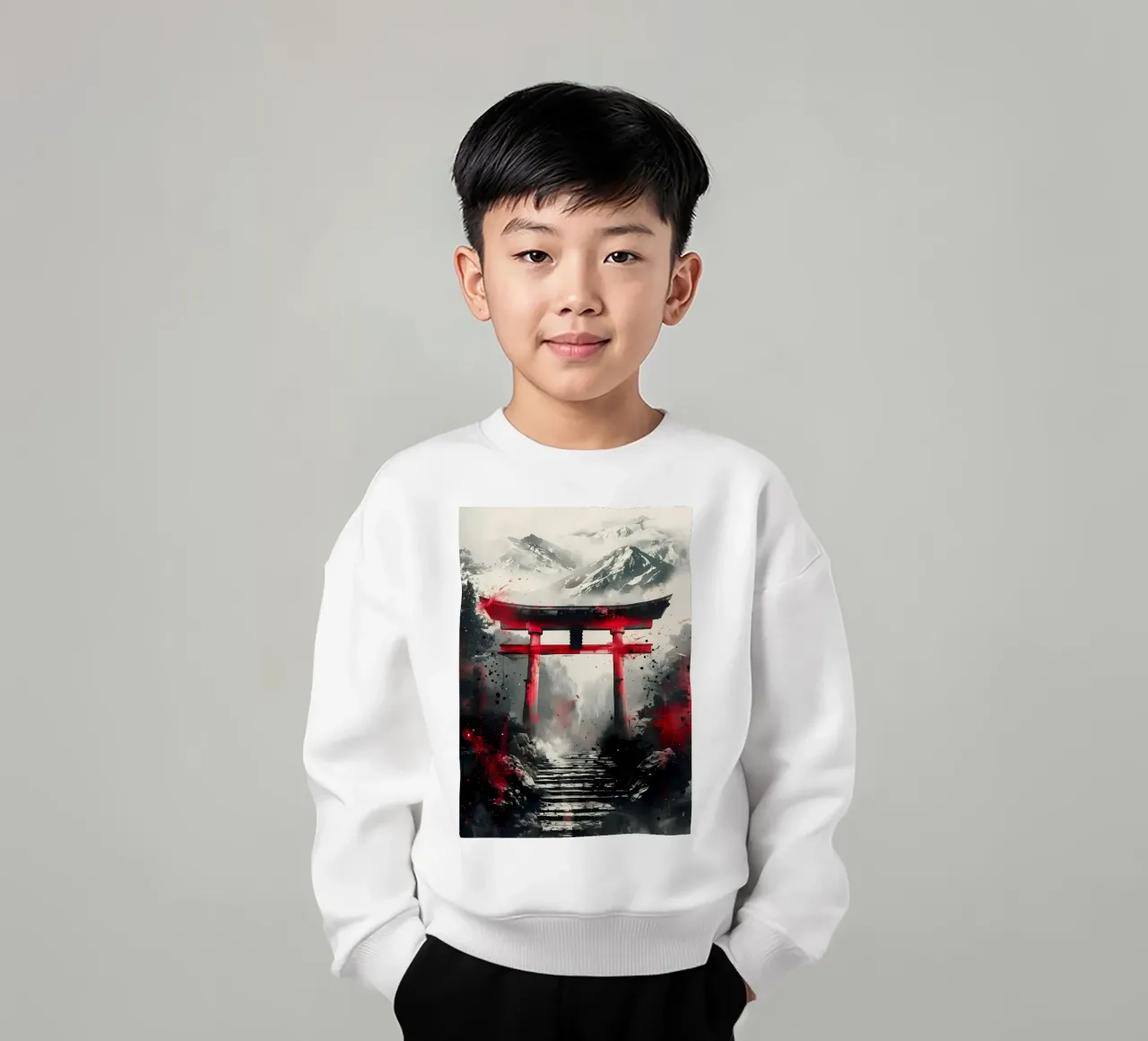 Japanese Torii Gate Ink kids sweatshirt by Ginnery