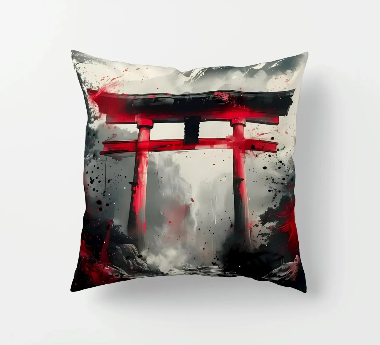 Japanese Torii Gate Ink decorative cushion by Ginnery