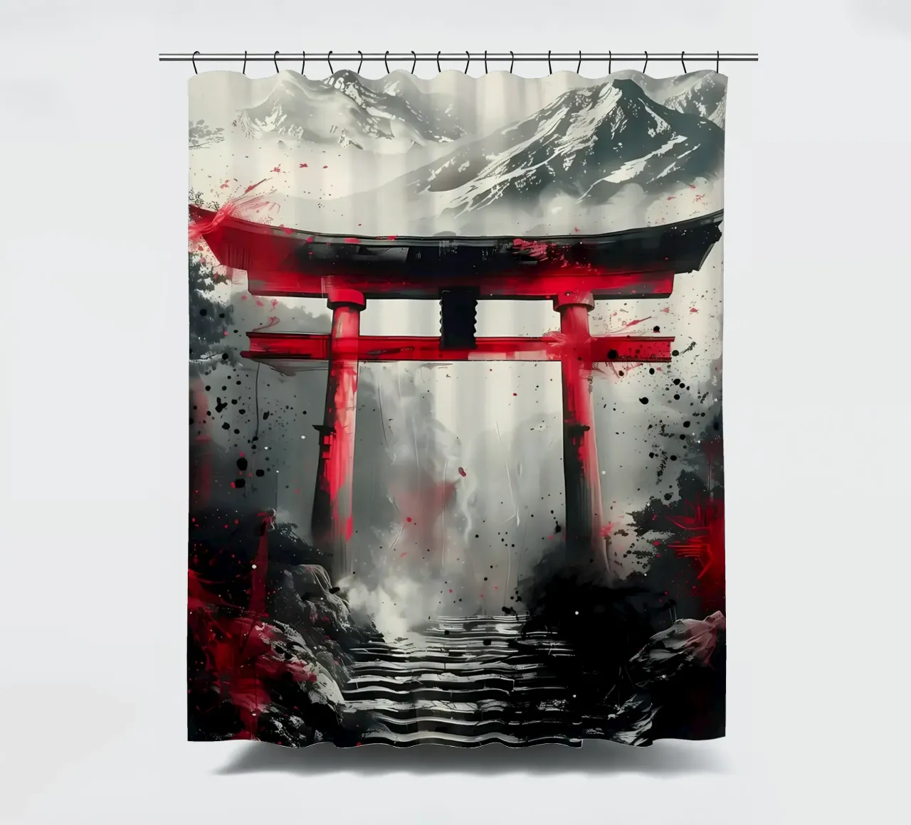 Japanese Torii Gate Ink shower curtain by Ginnery