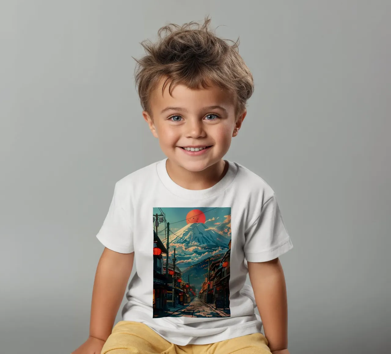 Retro Mount Fuji City kids t-shirt by Ginnery