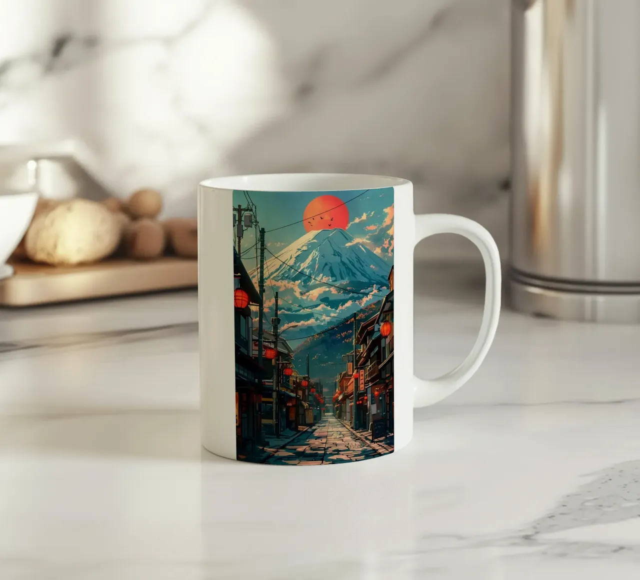 Città retrò del Monte Fuji tazza in ceramica da Ginnery