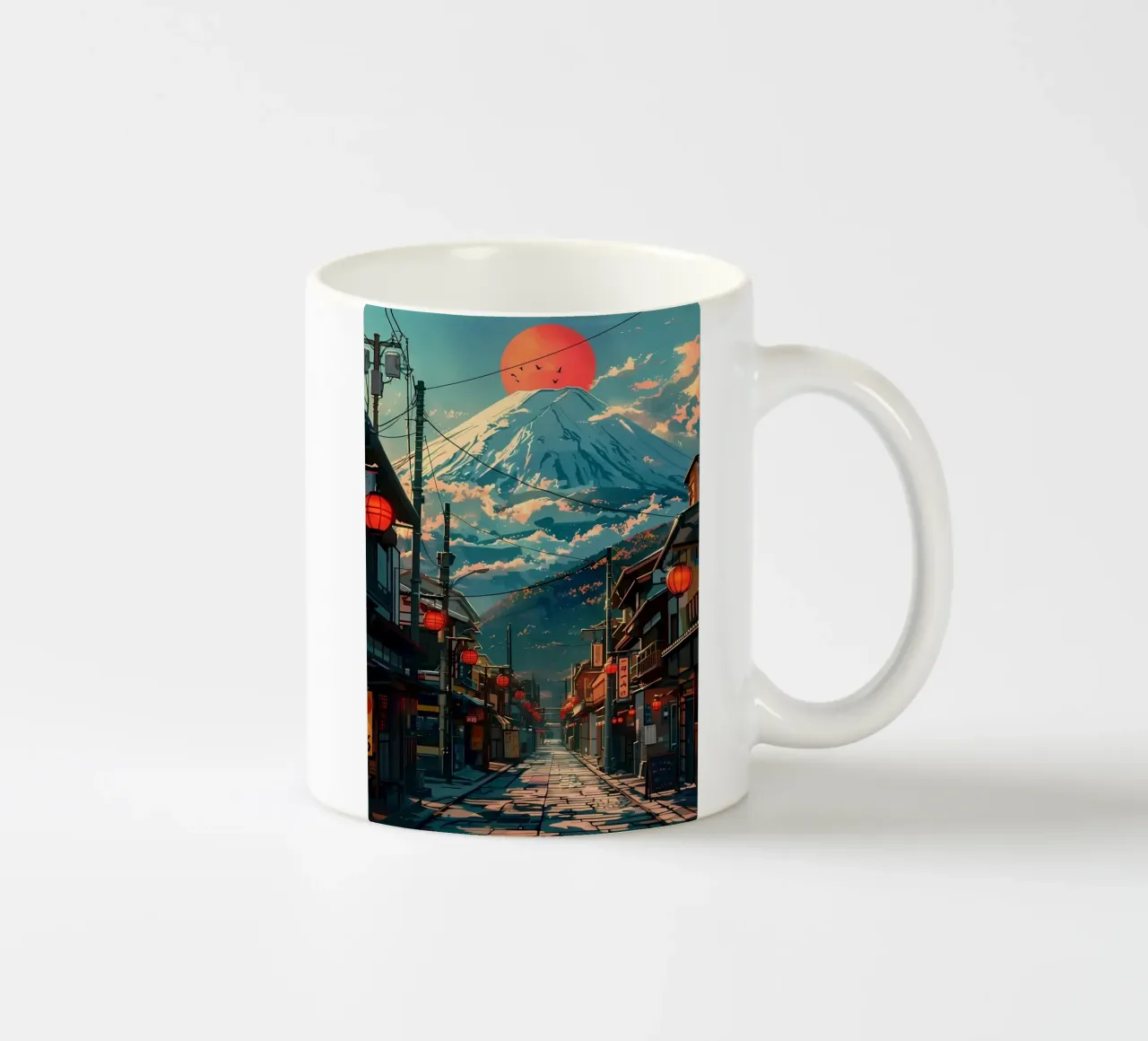 Città retrò del Monte Fuji tazza in ceramica da Ginnery