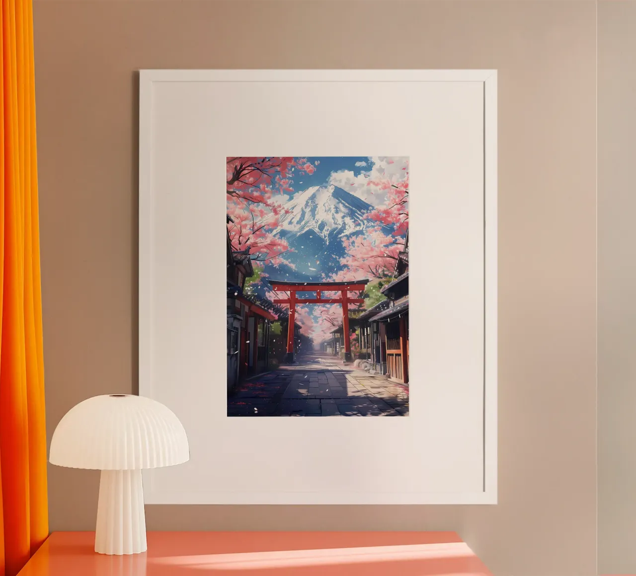 Porta Torii Monte Fuji poster con telaio in legno da Ginnery