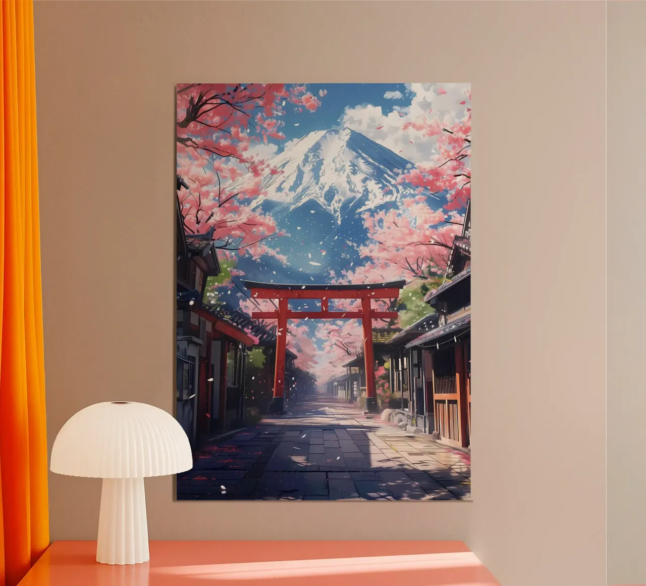 Porta Torii Monte Fuji poster con telaio in legno da Ginnery