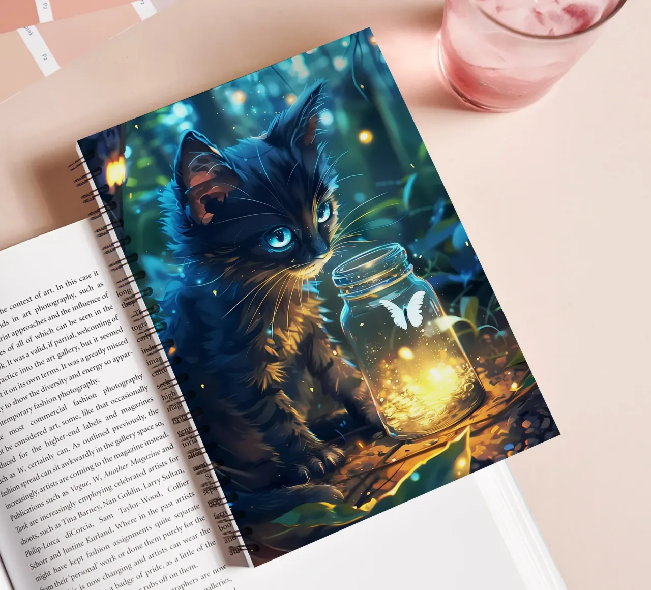Cute Cat With Butterfly spiral notebook by Ginnery