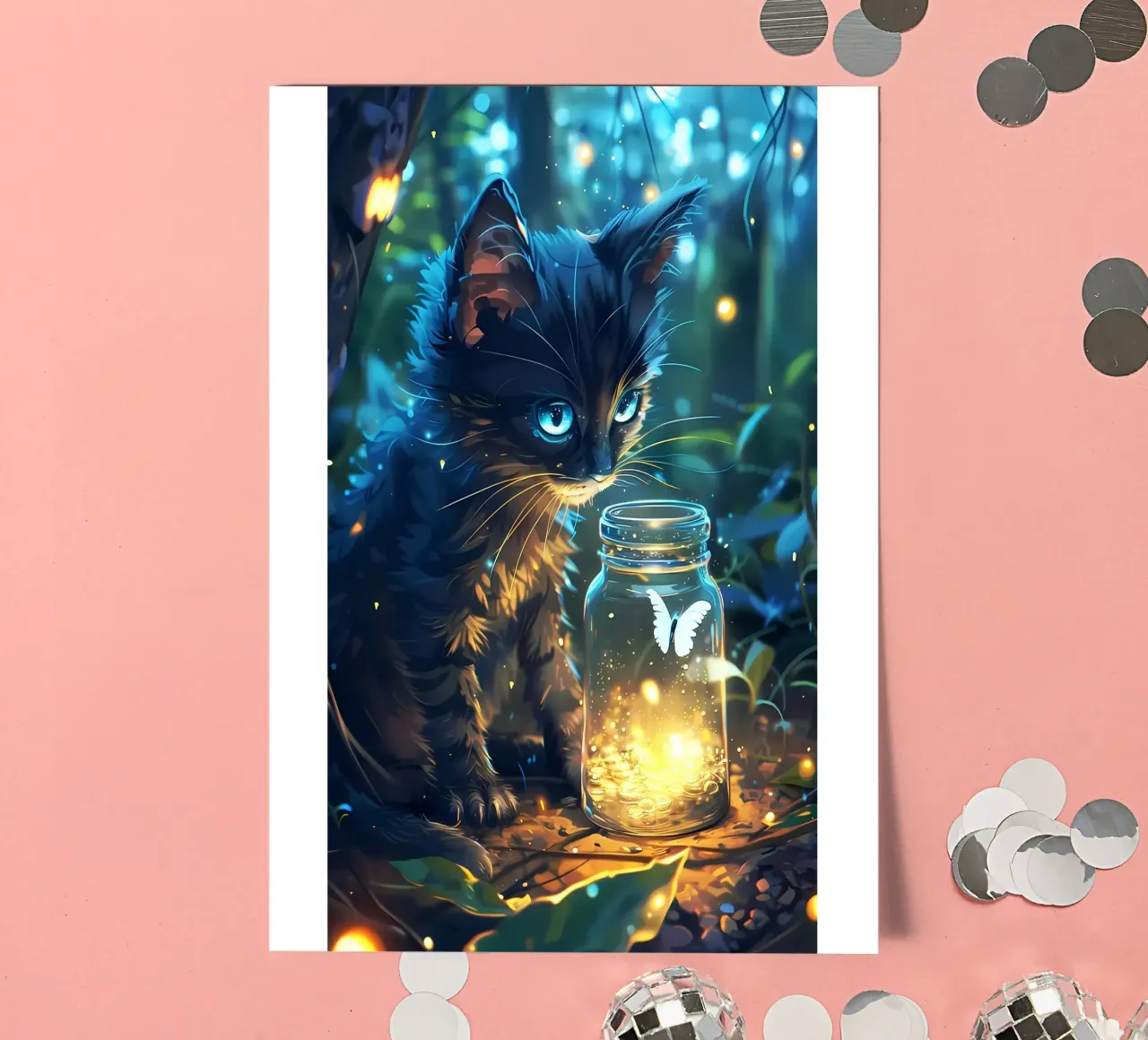 Schattige kat met vlinder stickervel van Ginnery