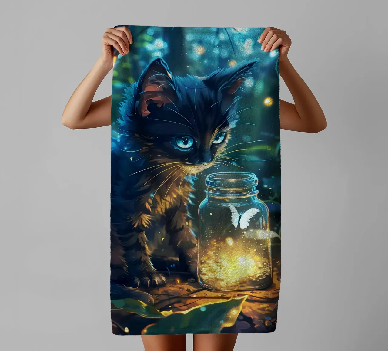 Gatto carino con farfalla asciugamano da bagno da Ginnery