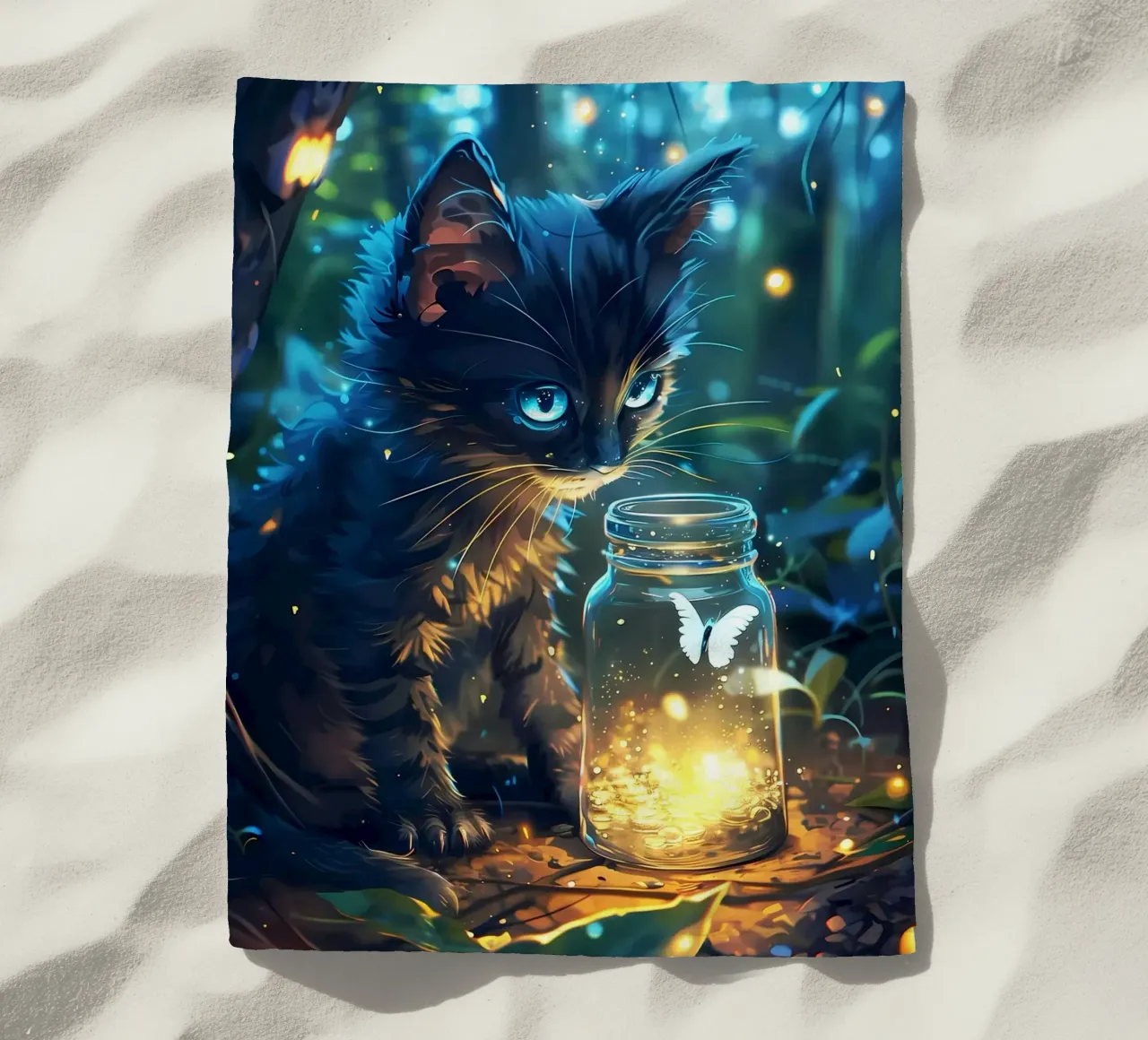 Gatto carino con farfalla telo mare da Ginnery