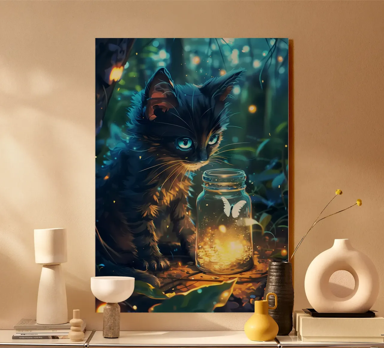 Cute Cat With Butterfly alu-dibond by Ginnery