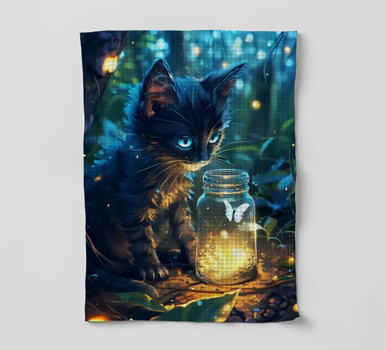 Gatto carino con farfalla canovaccio da cucina da Ginnery