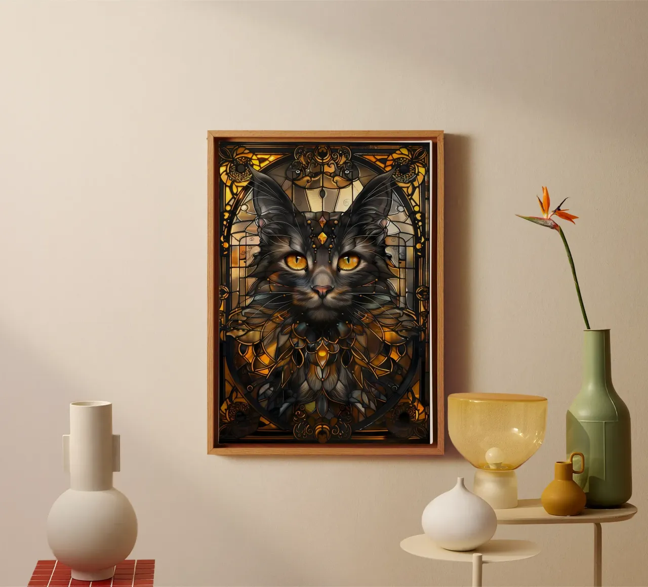 Gatto nero Kintsugi Art tela con Cornice a cassetta da Ginnery