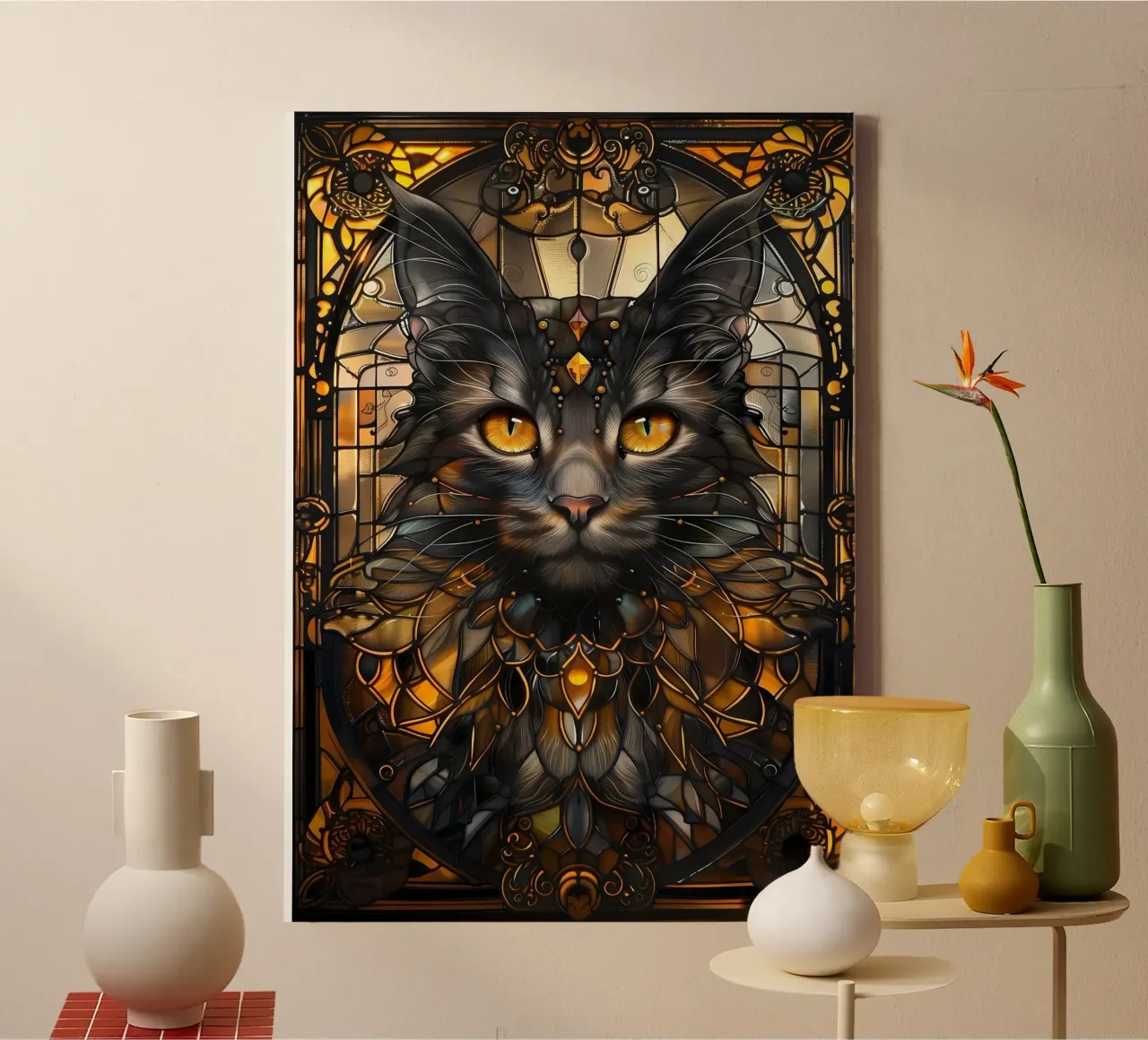 Gatto nero Kintsugi Art tela con Cornice a cassetta da Ginnery