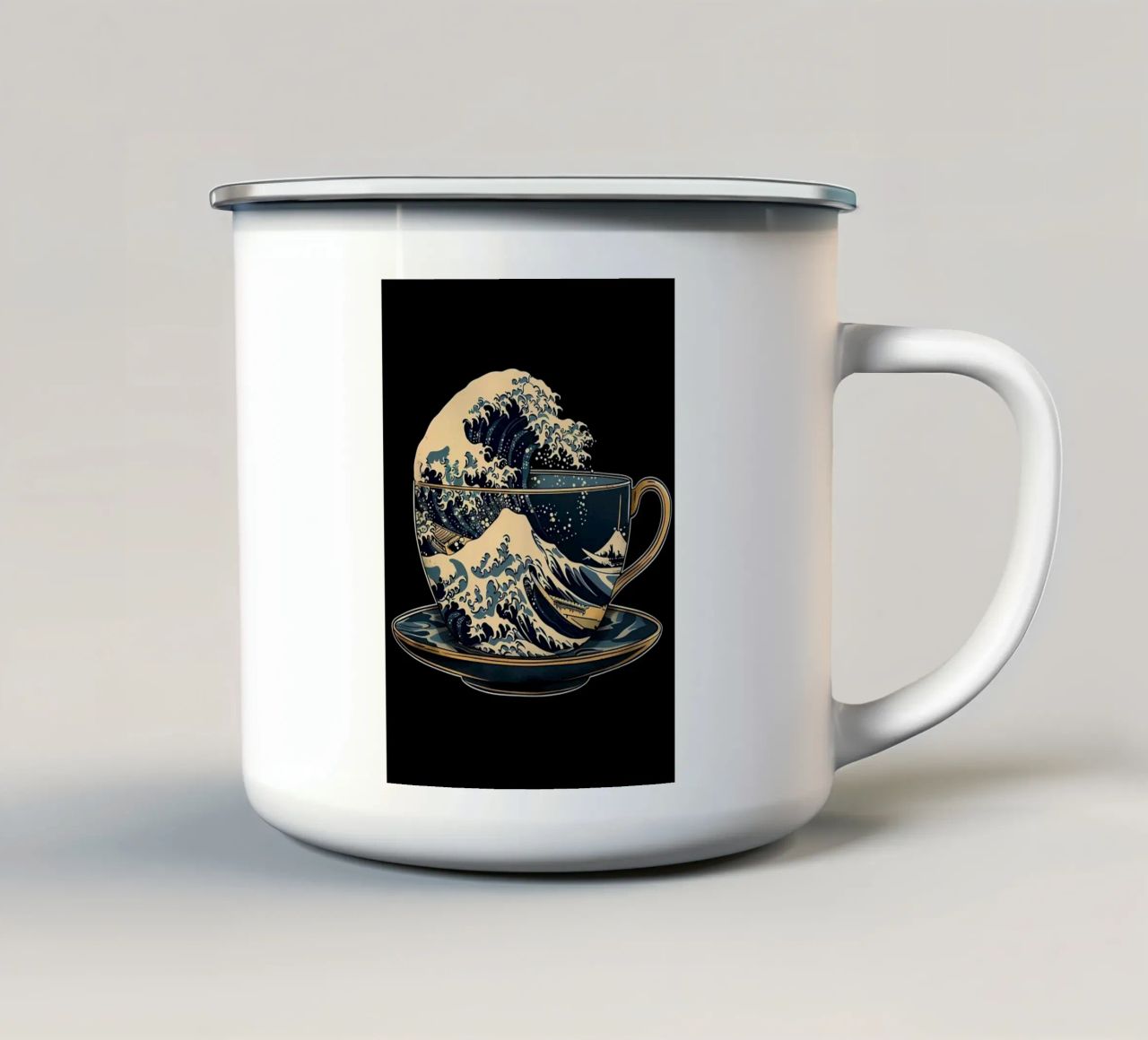 The Great Wave of Coffee enamel mug by Ginnery
