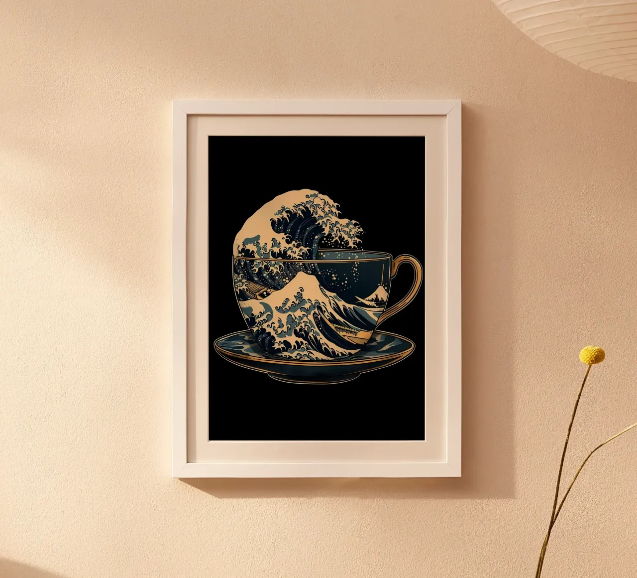 La grande onda del caffè poster con telaio in alluminio da Ginnery