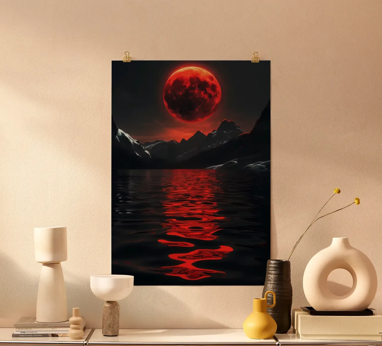 Luna di sangue crescente poster con telaio in alluminio da Ginnery