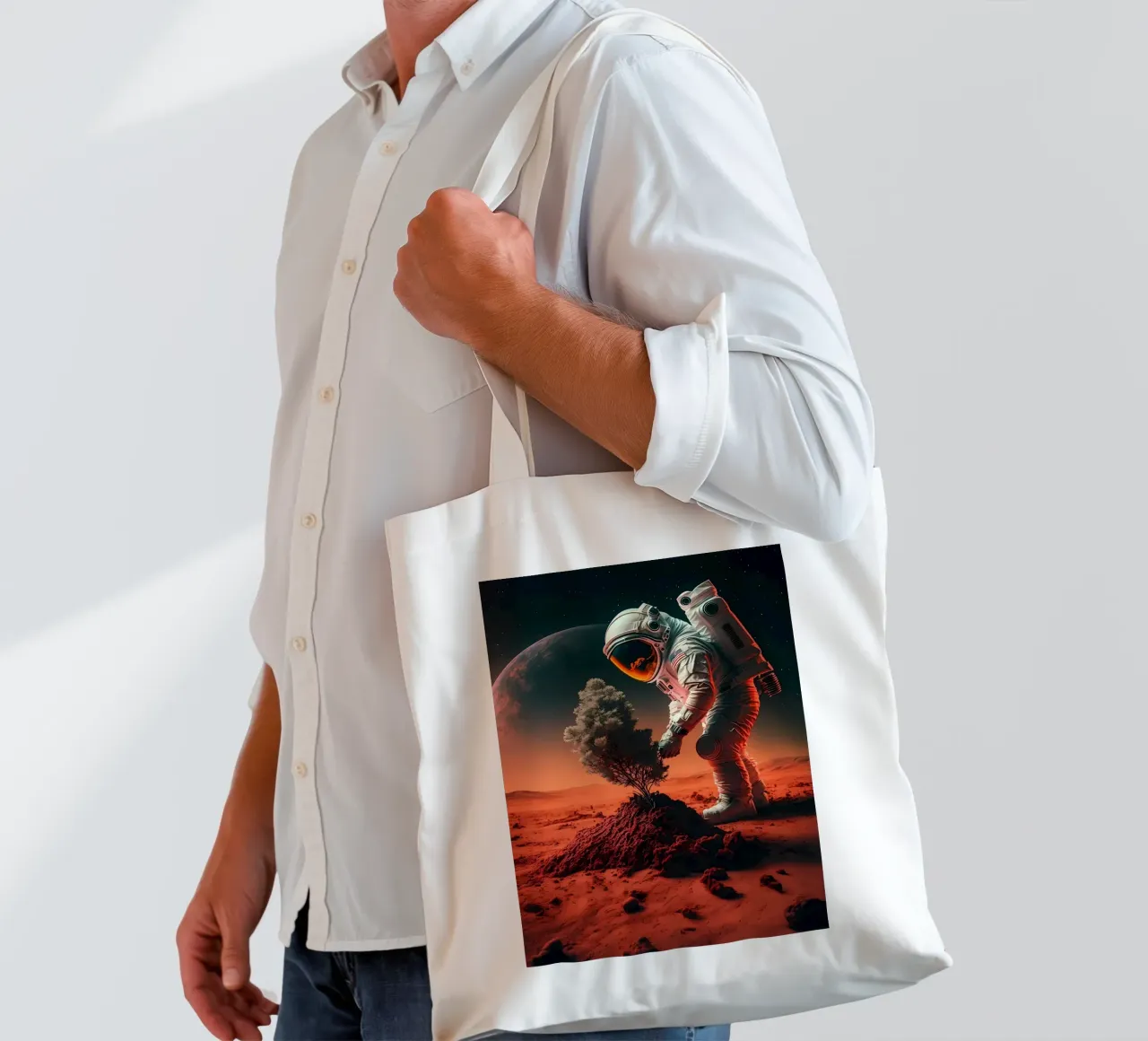 Astronaut in Space of Tree tote bag by Mikesell