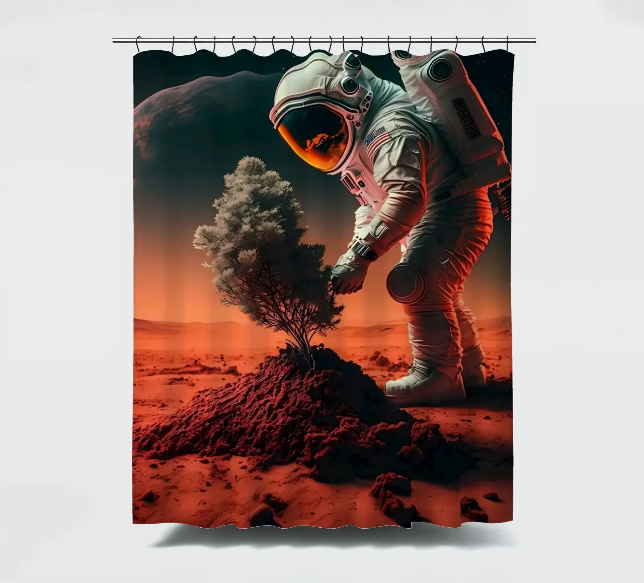 Astronaut in Space of Tree shower curtain by Mikesell