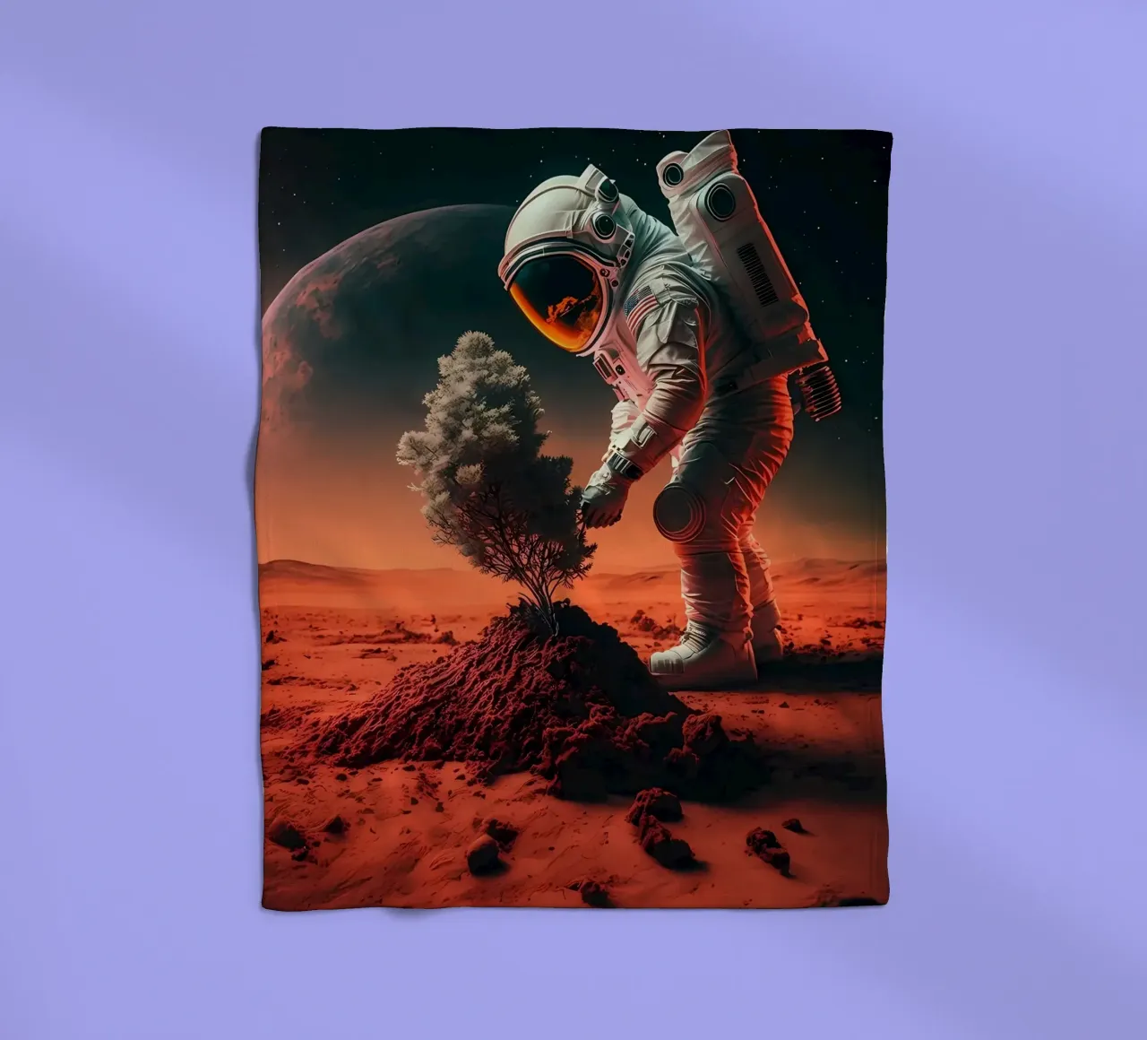 Astronaut in Space of Tree fleece blanket by Mikesell