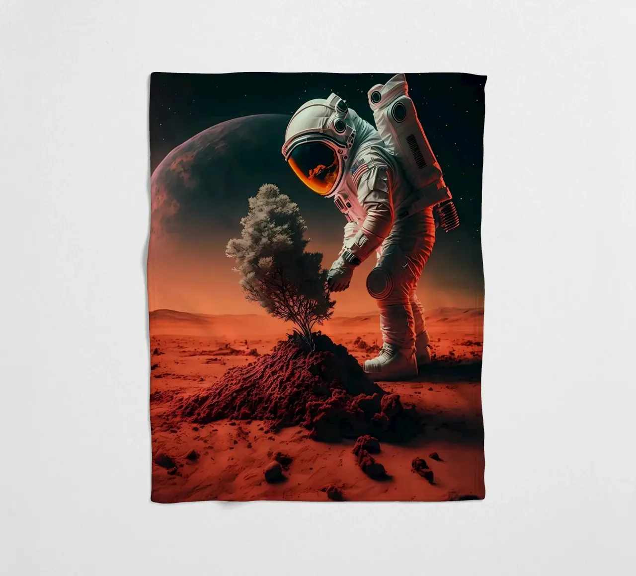 Astronaut in Space of Tree fleece blanket by Mikesell