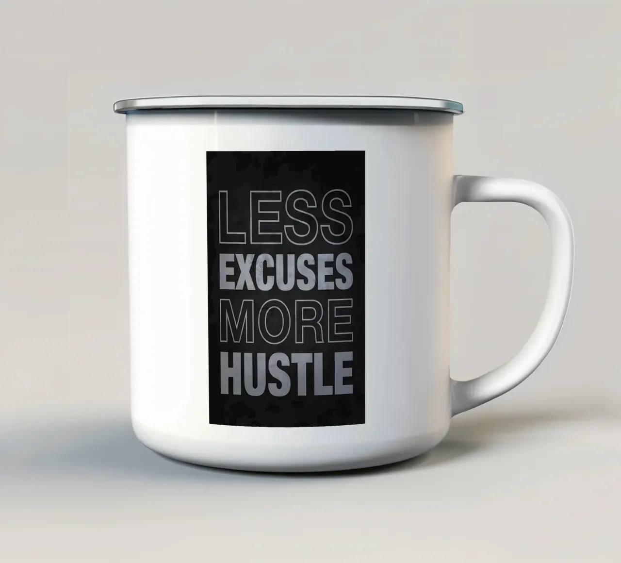 Moins d'excuses, plus de dynamisme mug en émail de Bassy
