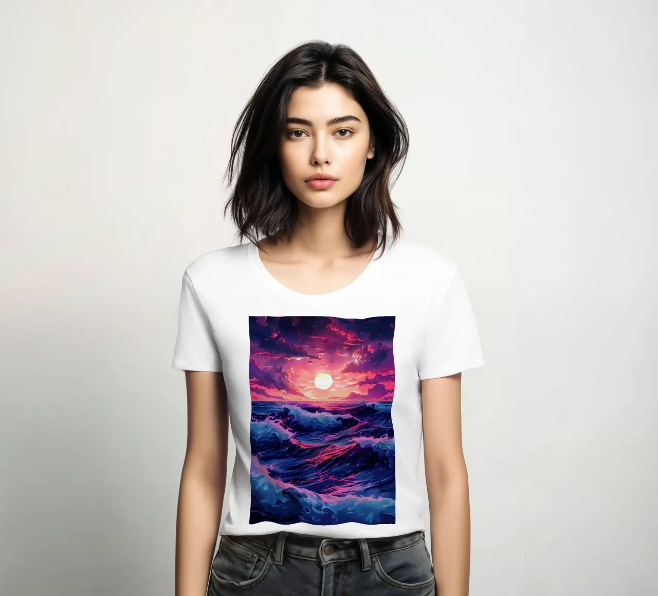 Retro beach waves women's fitted t-shirt by Ginnery