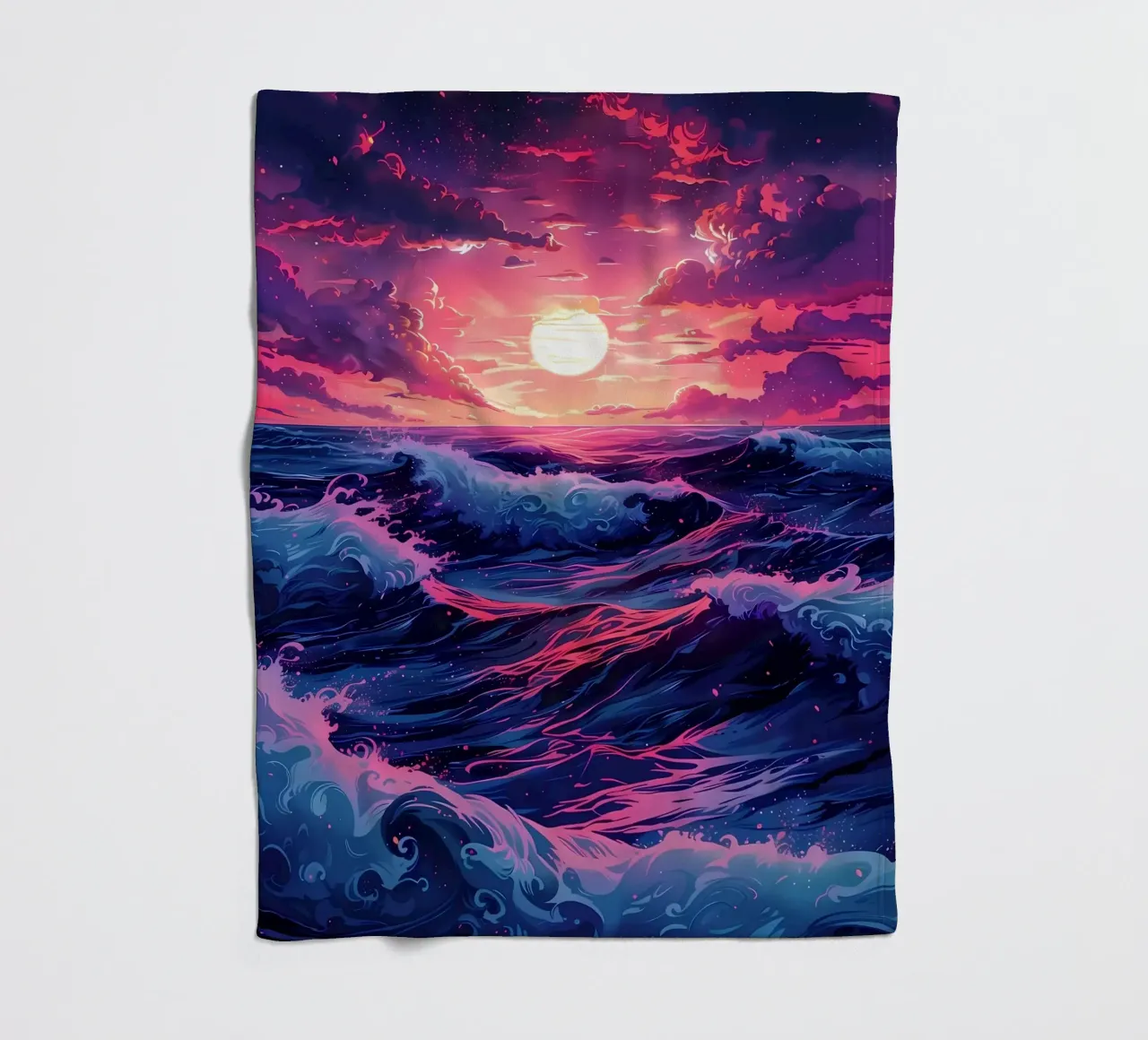 Retro beach waves fleece blanket by Ginnery