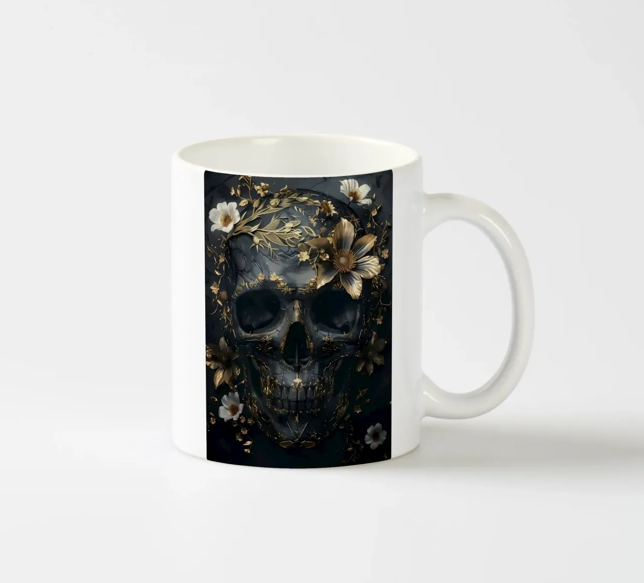 Fiori neri dorati del teschio tazza in ceramica da Ginnery