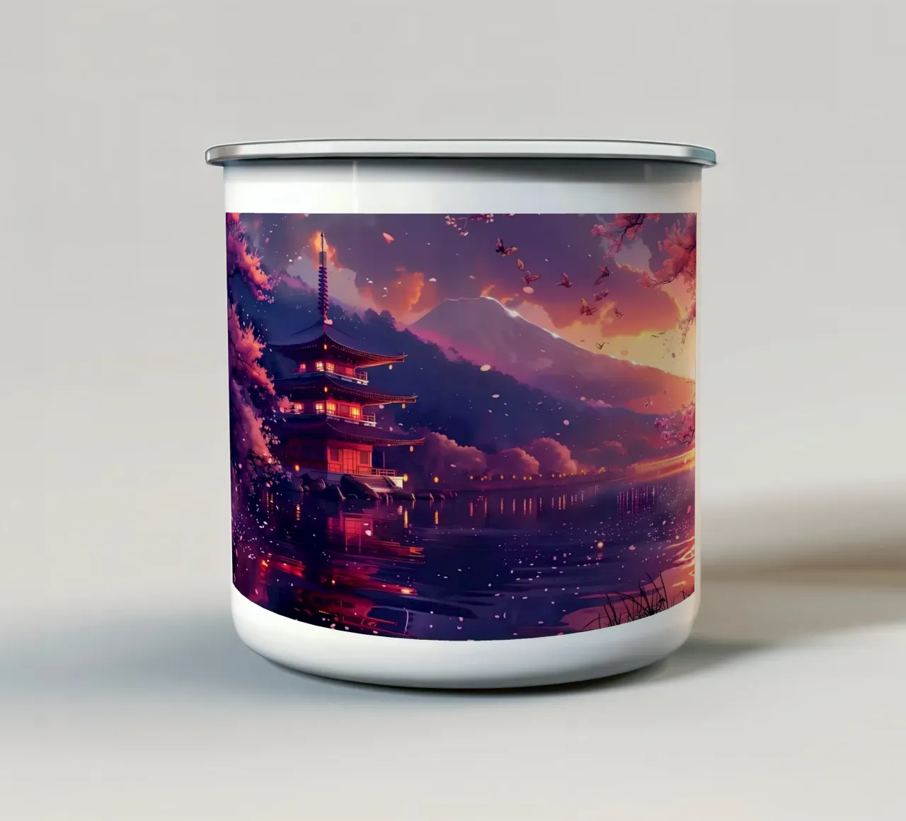 Paesaggio del castello giapponese tazza in smalto da Ginnery