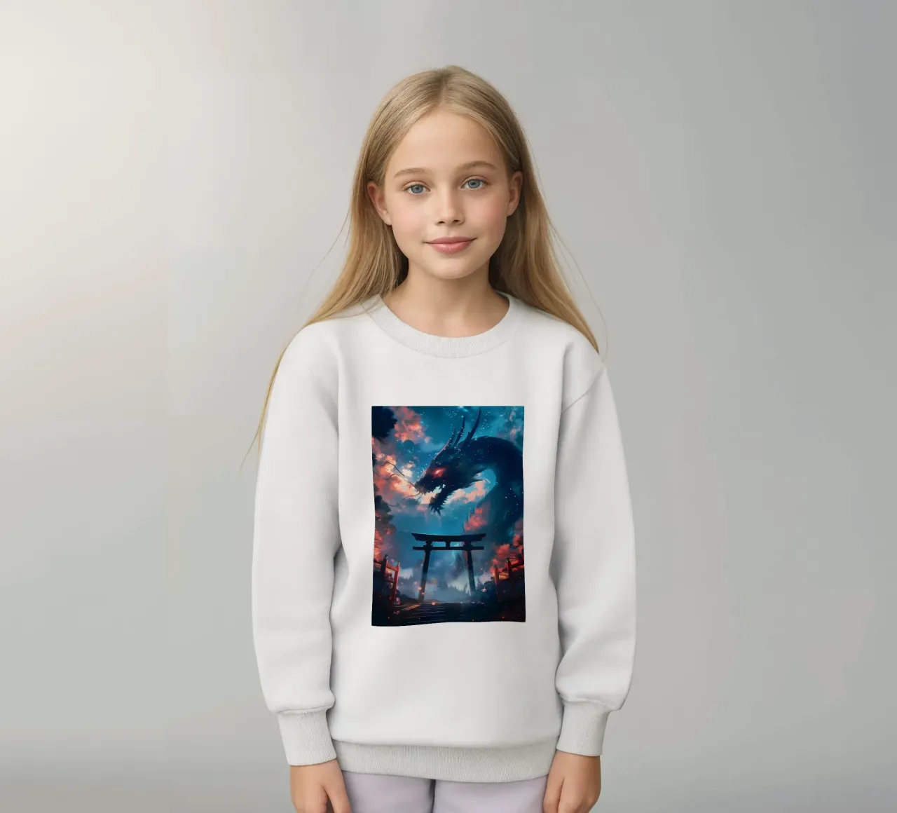 Mythic Torii Gate Dragon kids sweatshirt by Ginnery