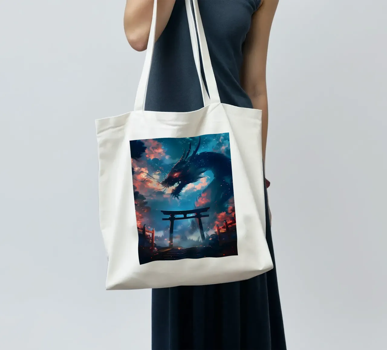 Mythic Torii Gate Dragon tote bag by Ginnery