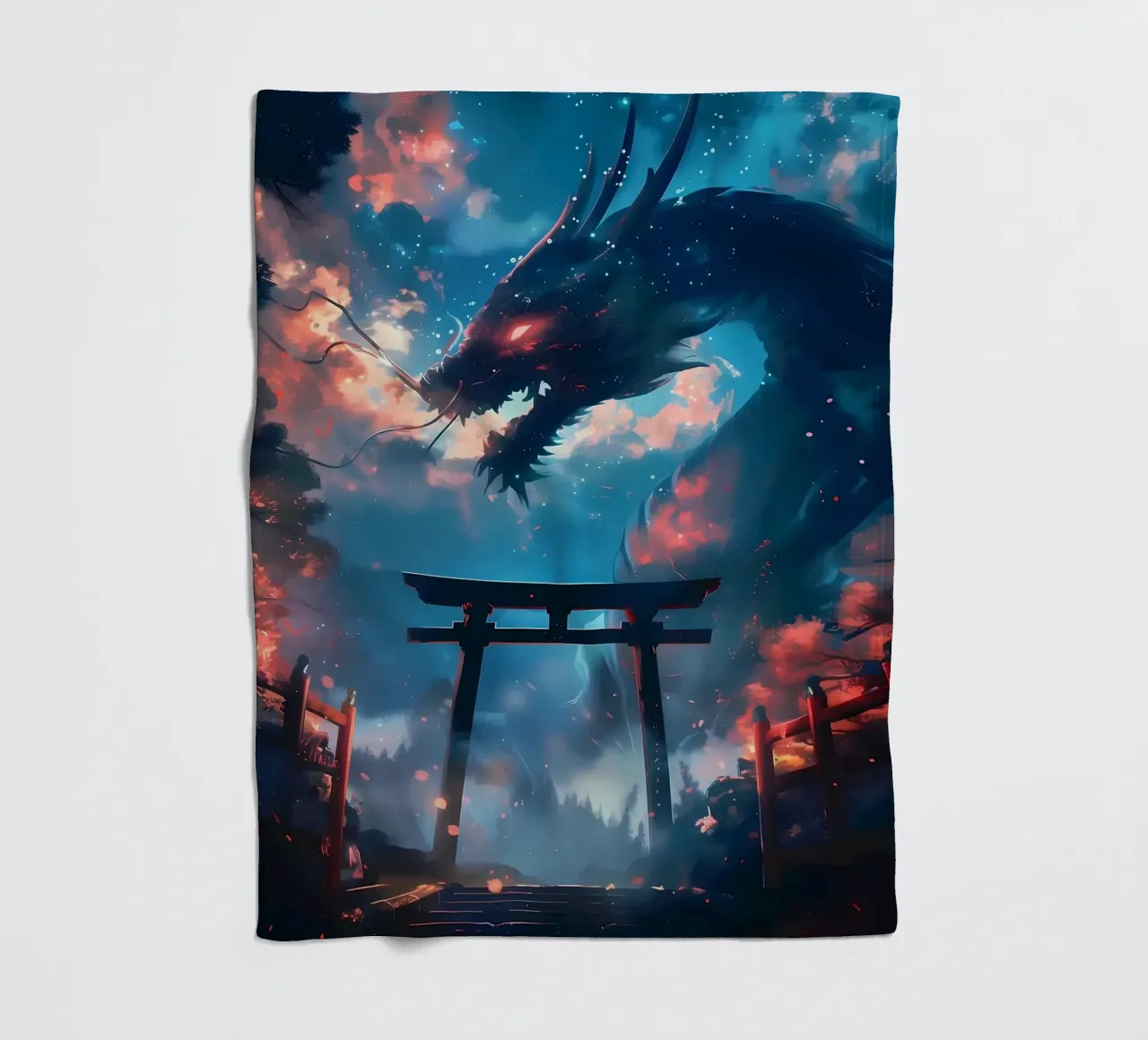 Mythic Torii Gate Dragon fleece blanket by Ginnery