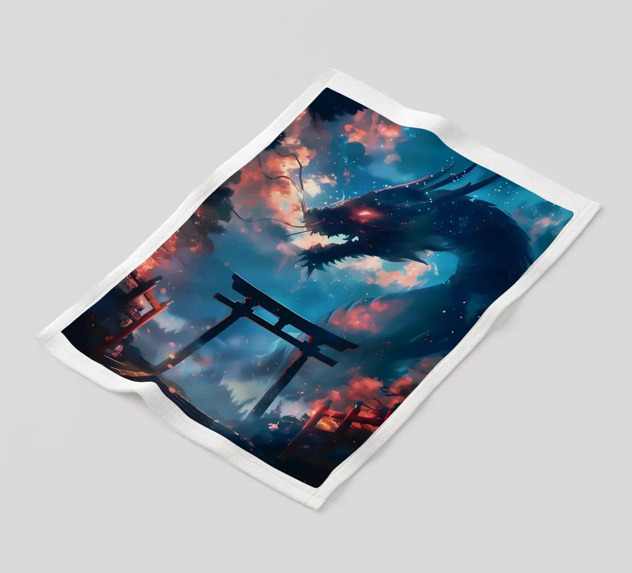 Mythic Torii Gate Dragon fleece blanket by Ginnery