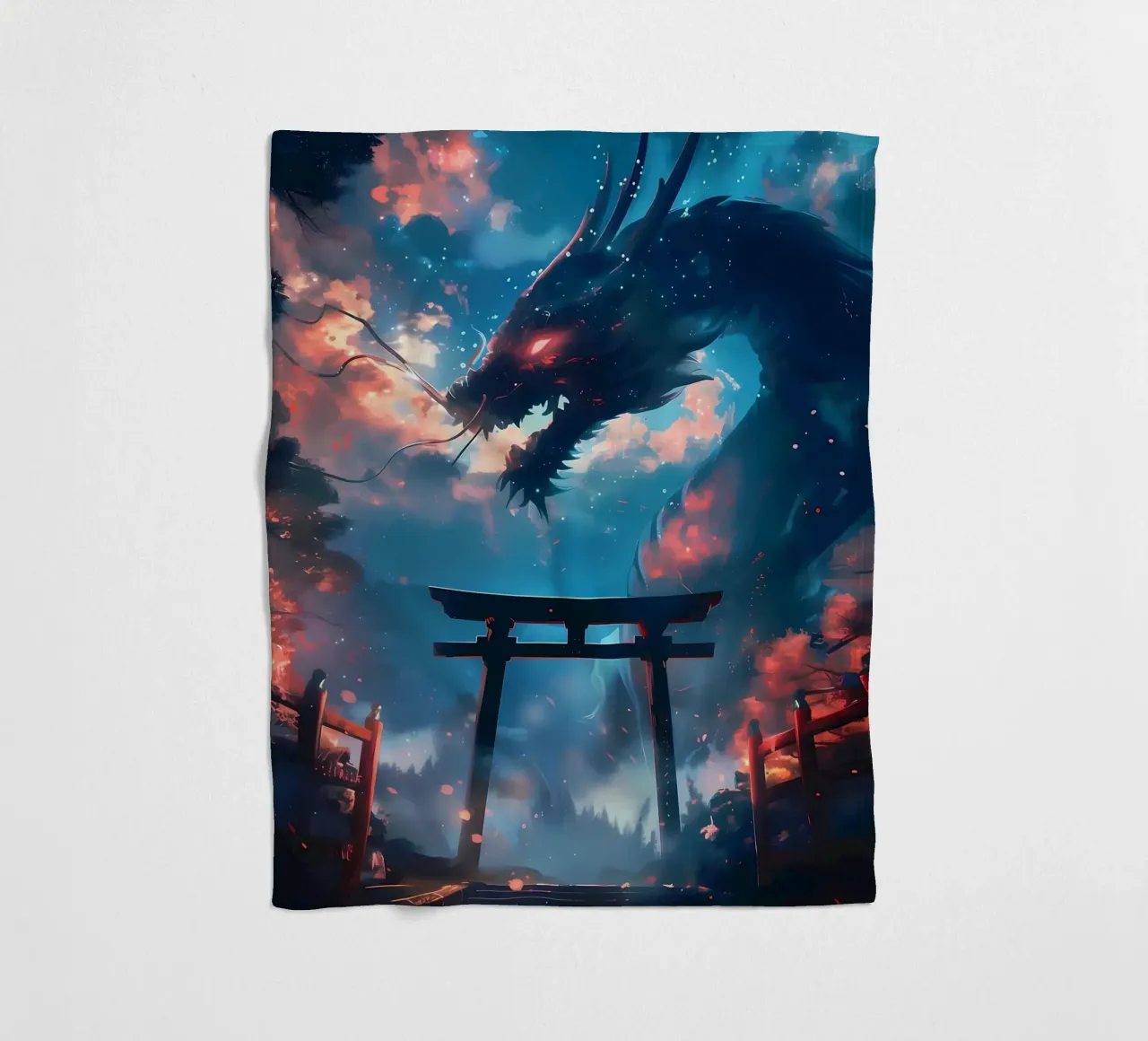 Mythic Torii Gate Dragon fleece blanket by Ginnery