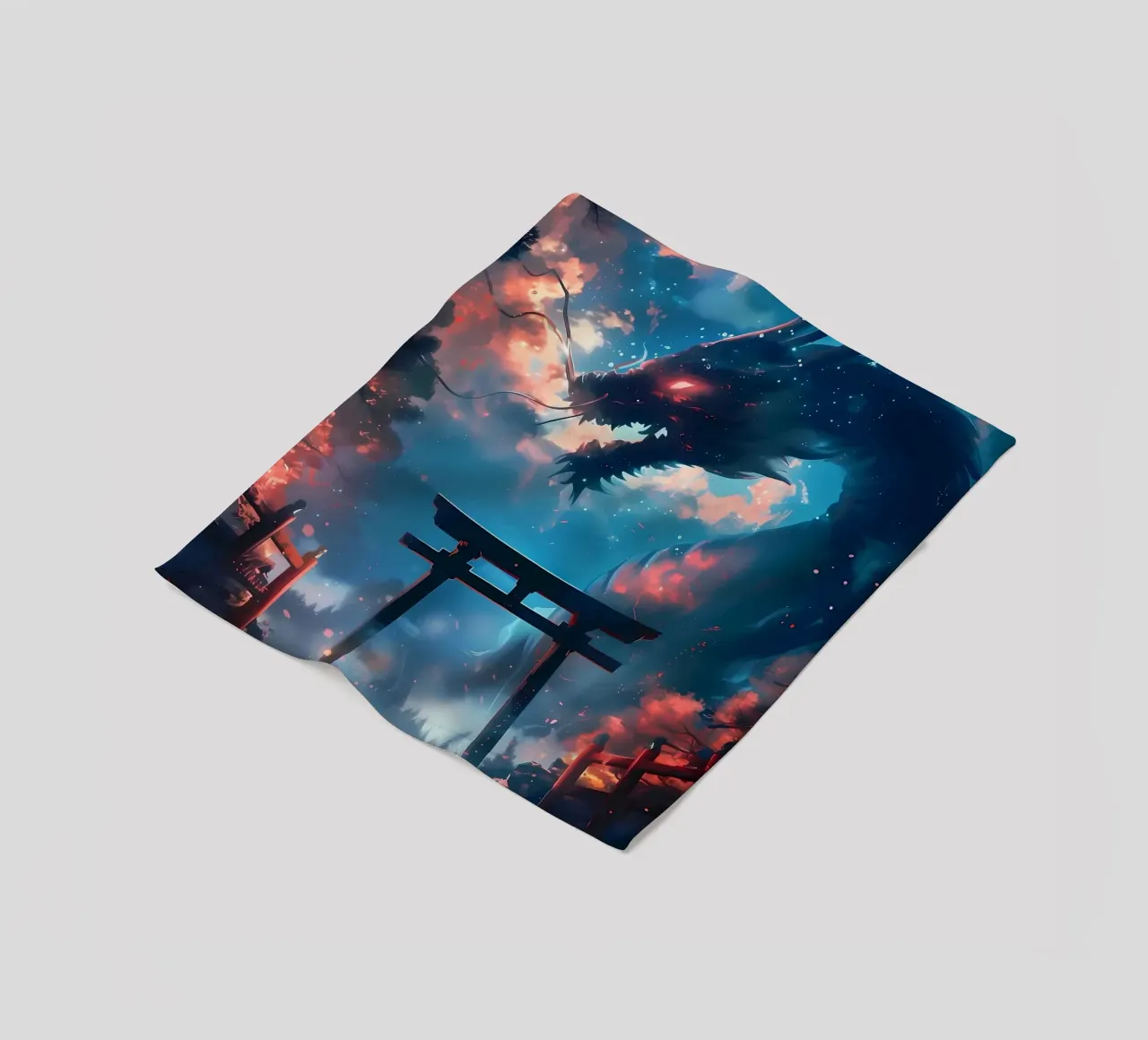 Mythic Torii Gate Dragon fleece blanket by Ginnery