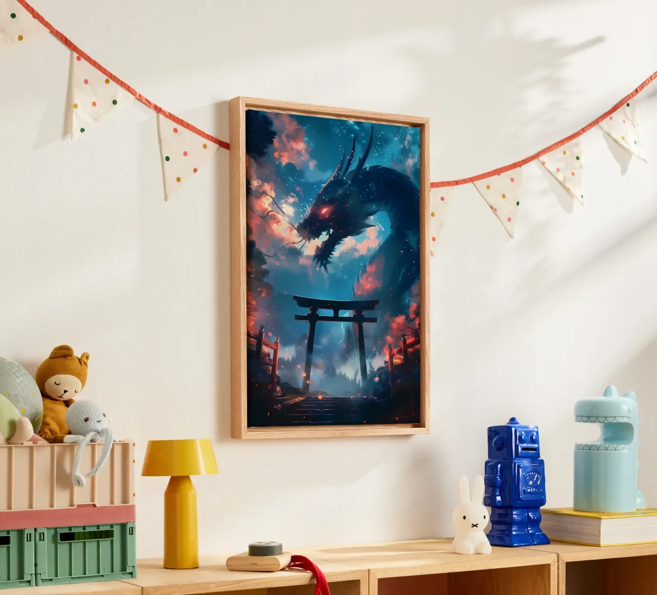 Mythische Torii Poortdraak canvas met Baklijst van Ginnery