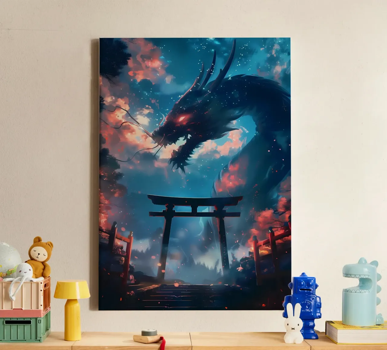 Mythische Torii Poortdraak canvas met Baklijst van Ginnery